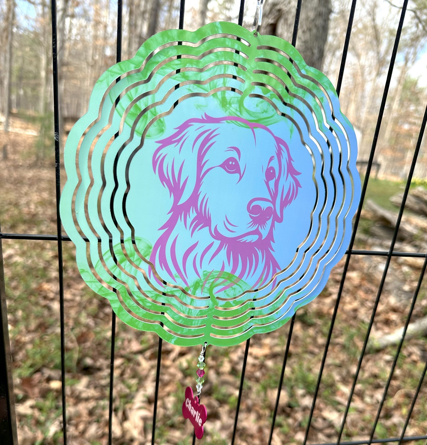 Personalized Dog Head Aluminum Wind Spinner, Golden Retriever, Belgian Sheepdog, Great Dane