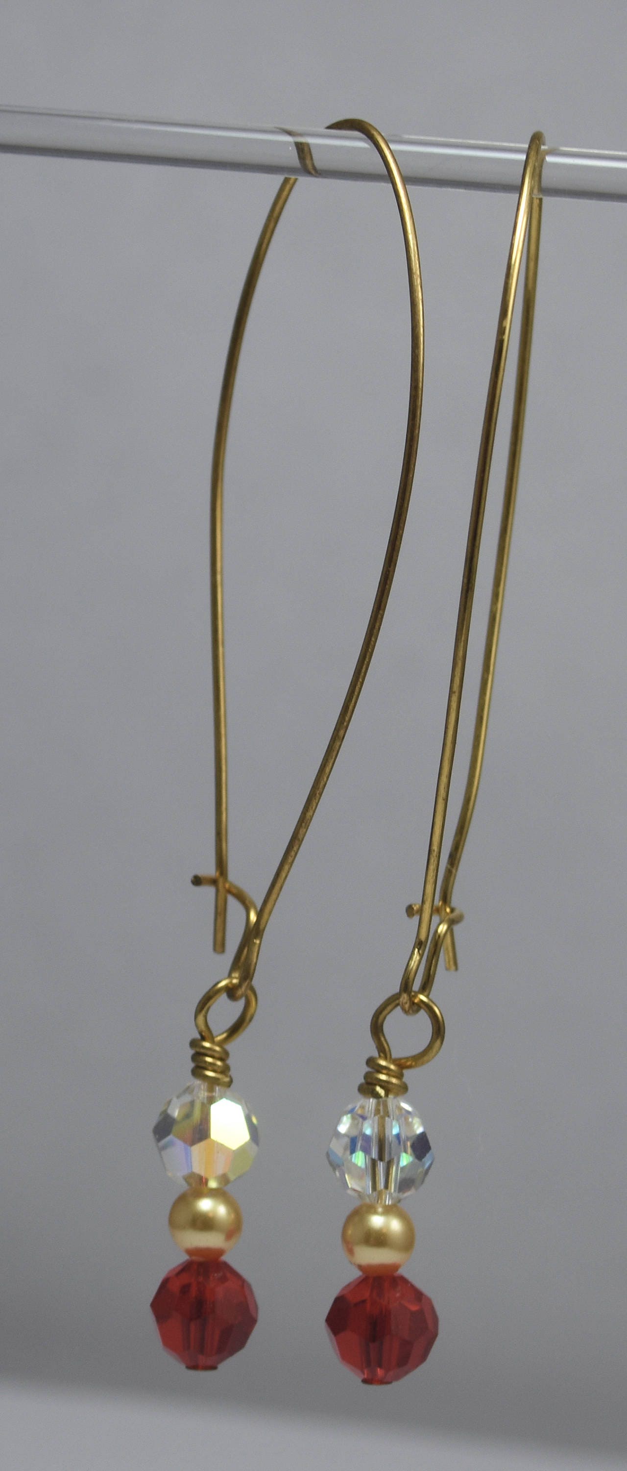 Crystal and Gold Filled Earrings, , Gold Pearl, Dangle Earrings, 2.5"