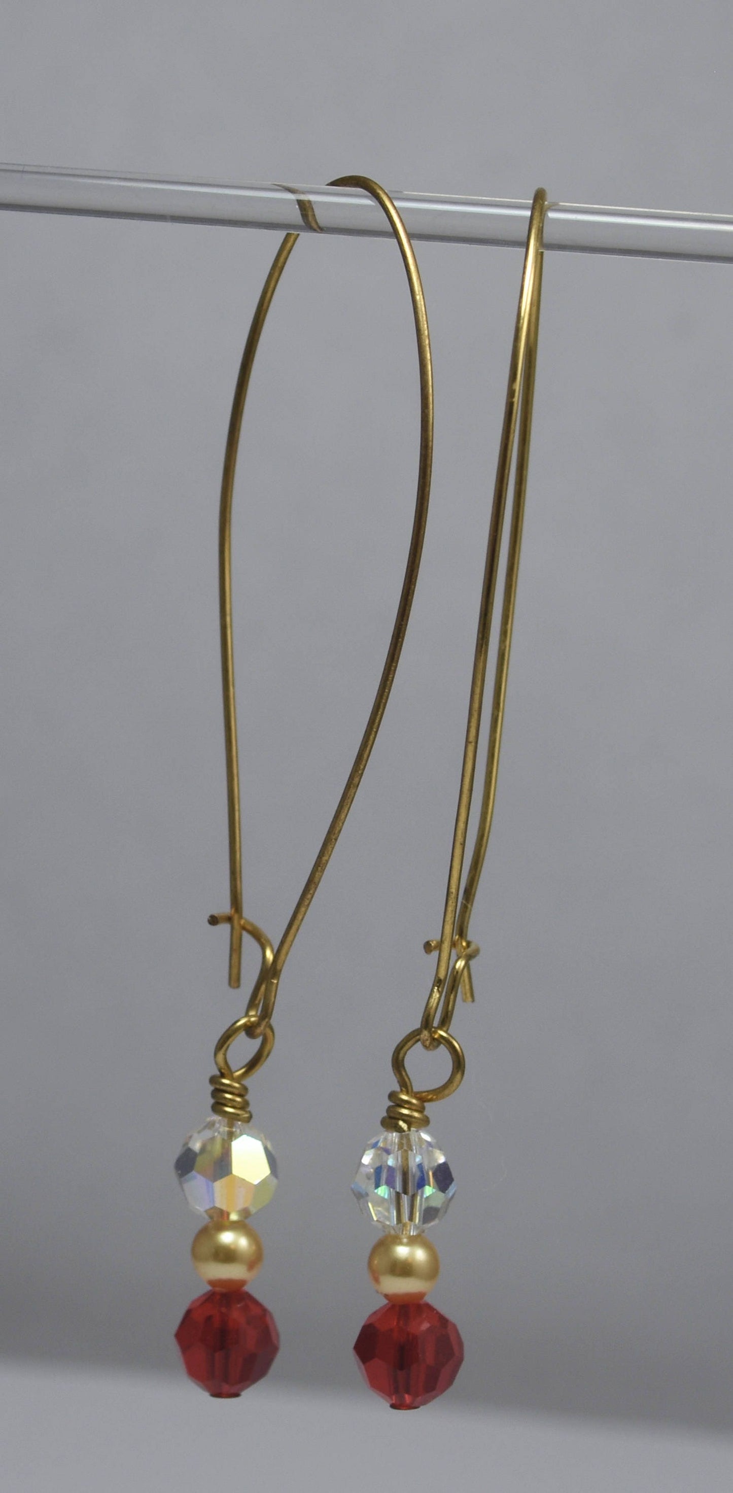 Crystal and Gold Filled Earrings, , Gold Pearl, Dangle Earrings, 2.5"