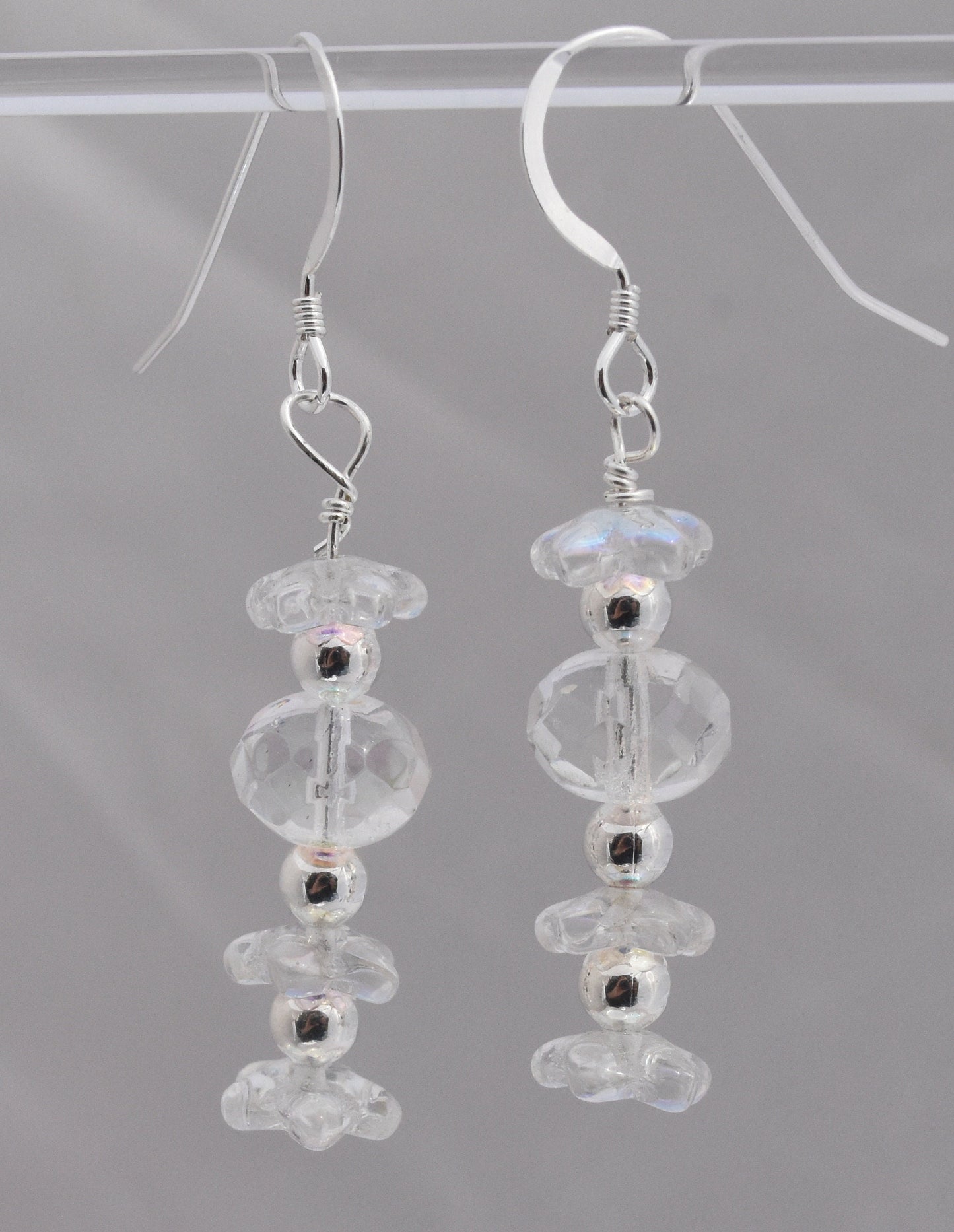 Flower Earrings, Czech Glass, Sterling Silver Ear Wires, 1.25" Dangles