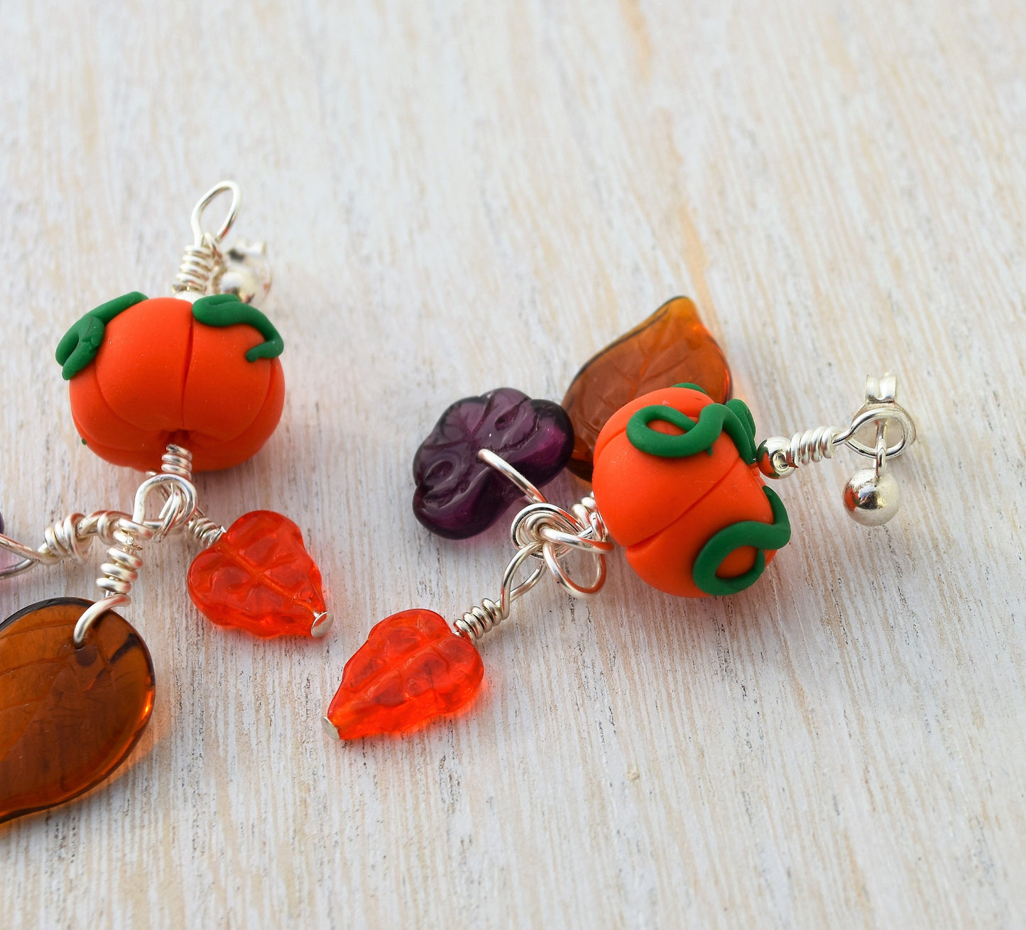 Fall Pumpkin Earrings, Sterling Silver Ear Studs, 2"