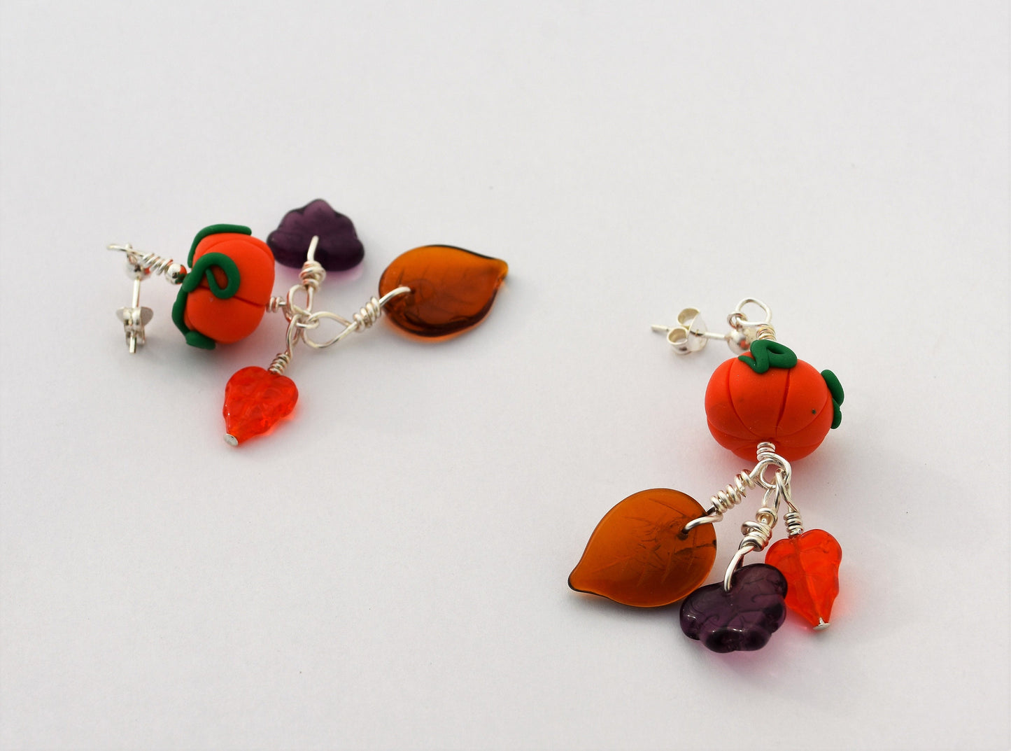 Fall Pumpkin Earrings, Sterling Silver Ear Studs, 2"
