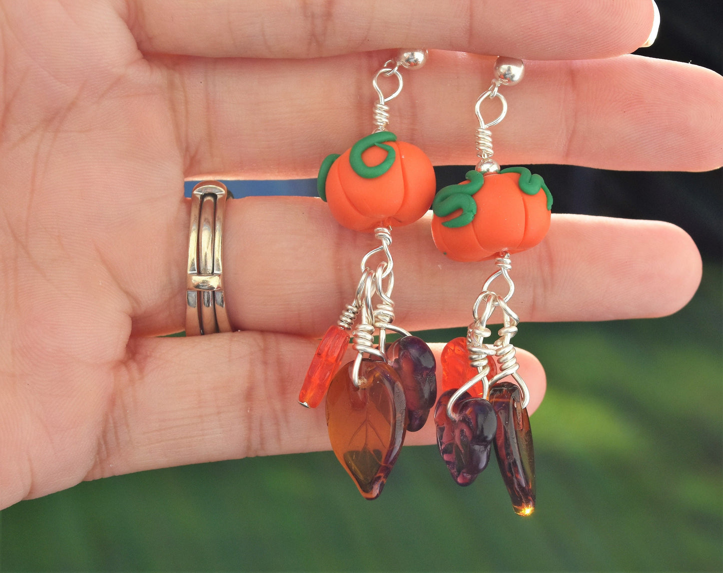 Fall Pumpkin Earrings, Sterling Silver Ear Studs, 2"