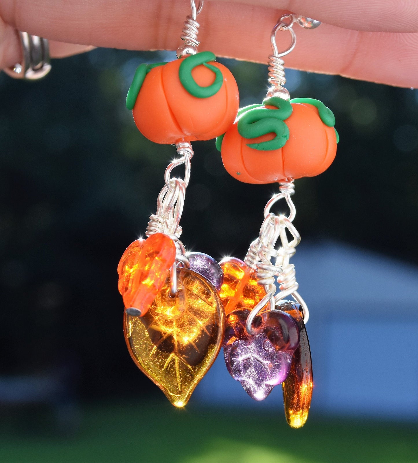 Fall Pumpkin Earrings, Sterling Silver Ear Studs, 2"
