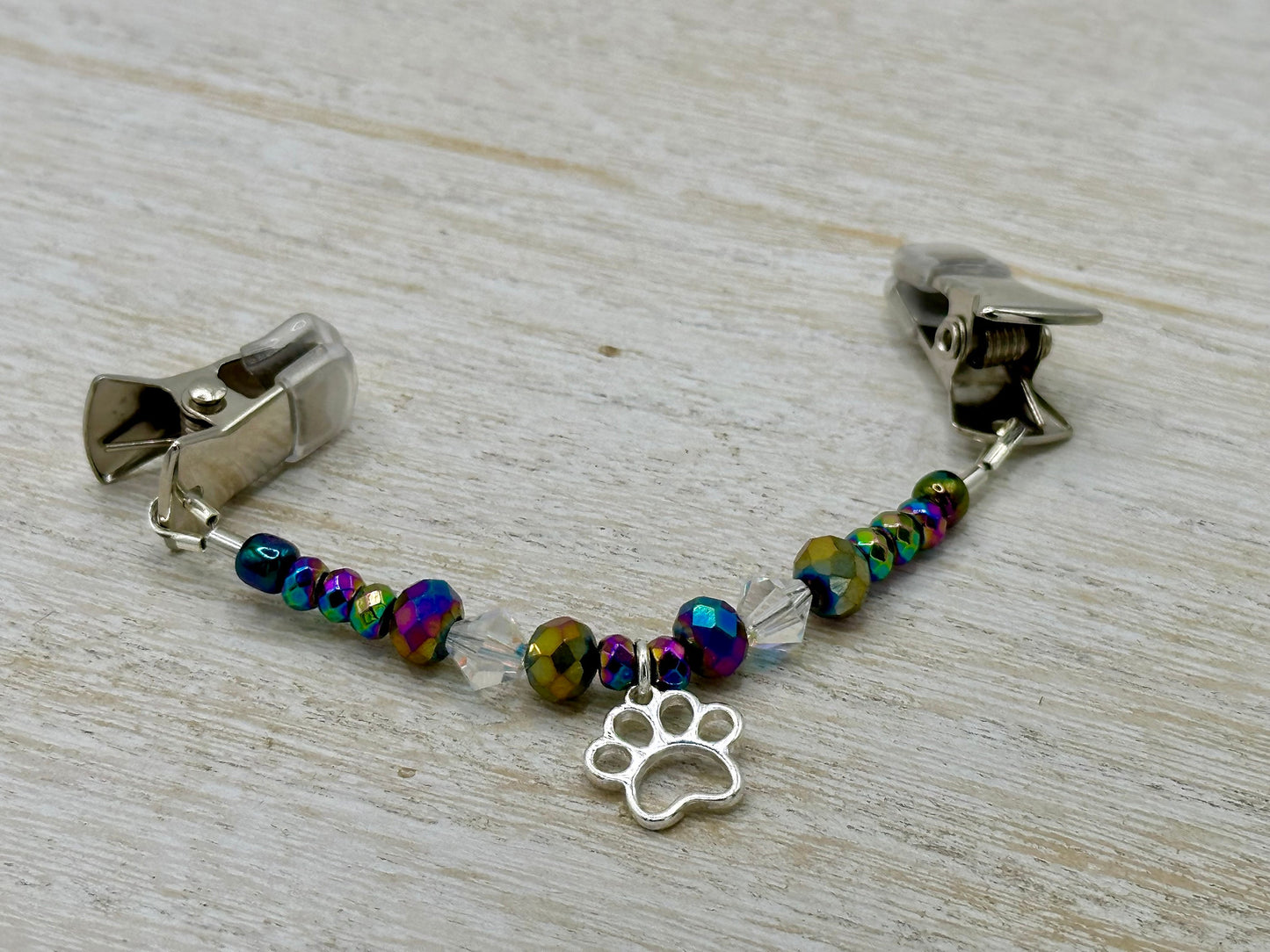Crystal Beaded Dog Paw Sweater Clip, Shawl Clip