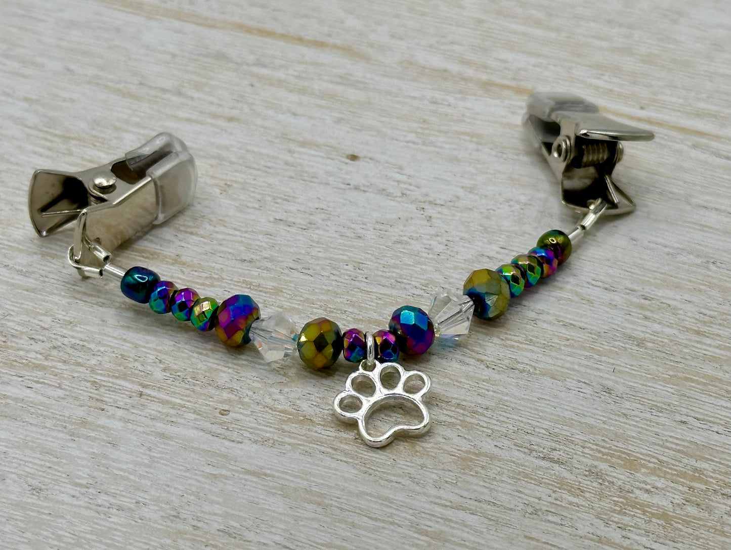 Crystal Beaded Dog Paw Sweater Clip, Shawl Clip