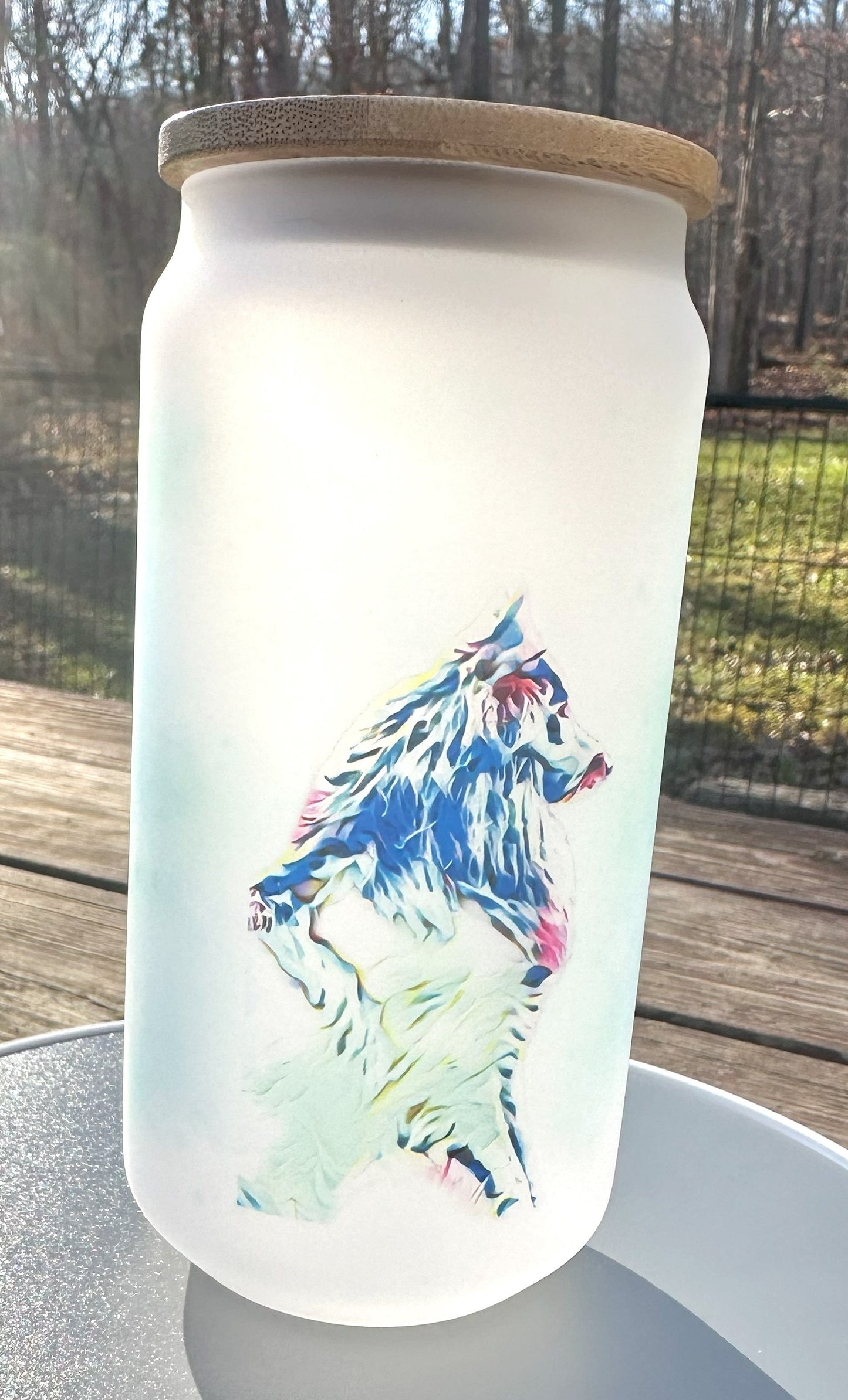 Belgian Sheepdog Frosted Glass Beer Can Mug, 18oz Glass Spill Proof Cup