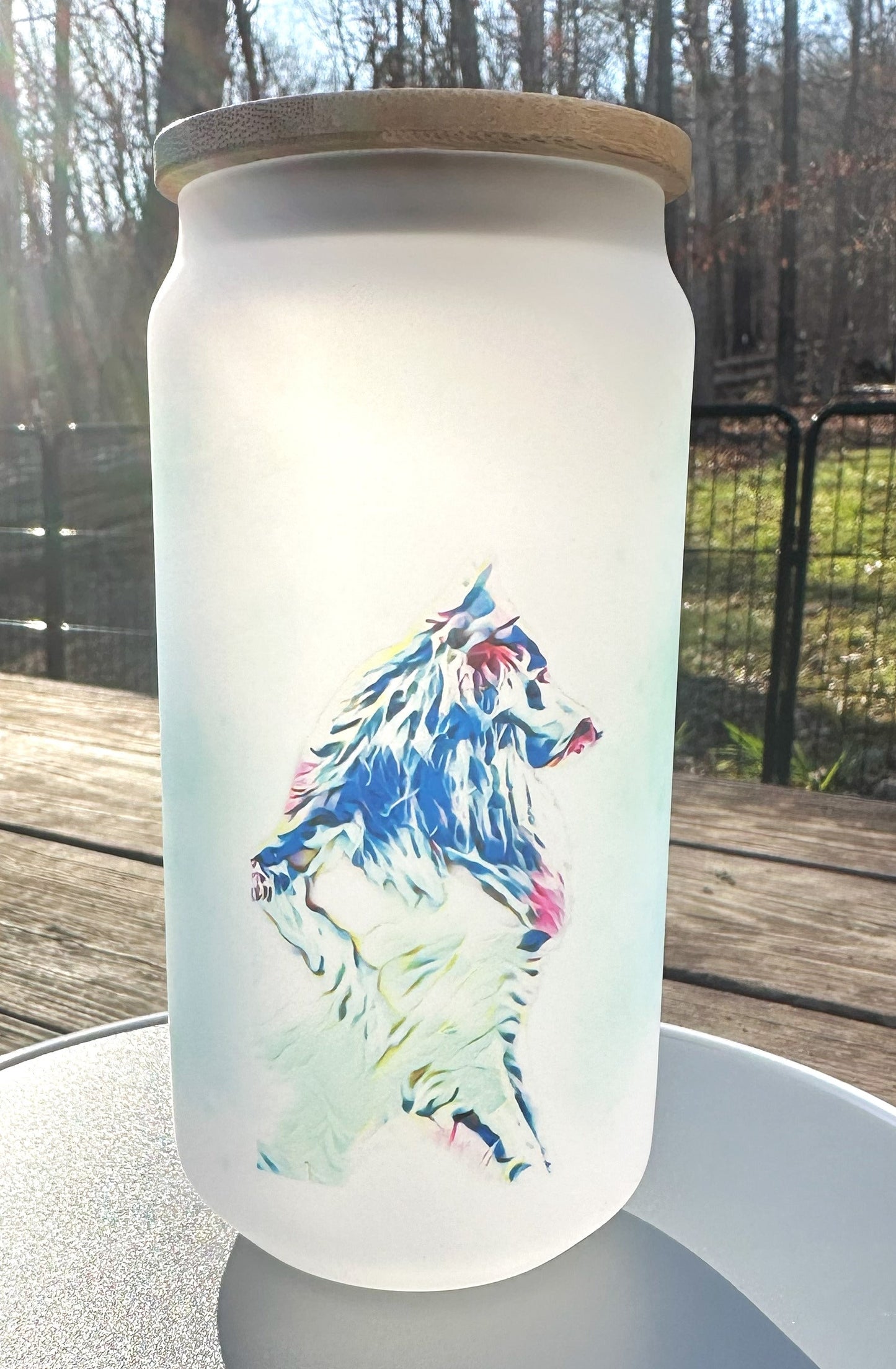 Belgian Sheepdog Frosted Glass Beer Can Mug, 18oz Glass Spill Proof Cup