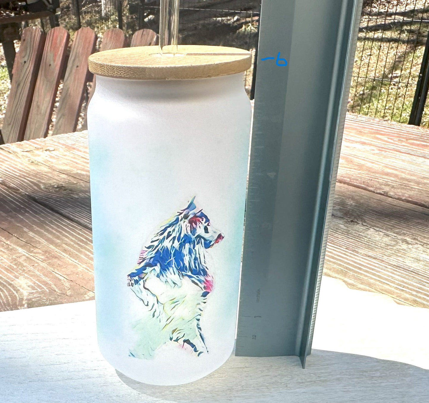 Belgian Sheepdog Frosted Glass Beer Can Mug, 18oz Glass Spill Proof Cup