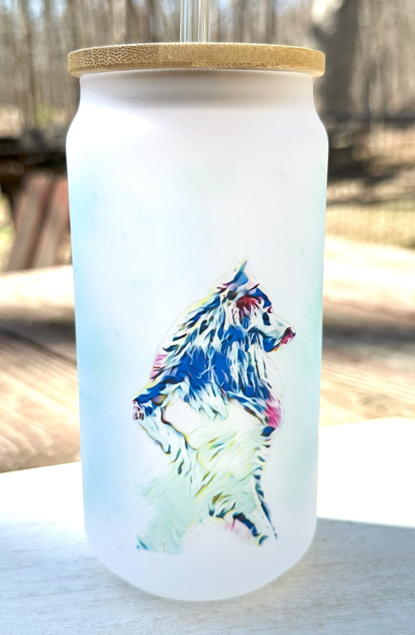 Belgian Sheepdog Frosted Glass Beer Can Mug, 18oz Glass Spill Proof Cup