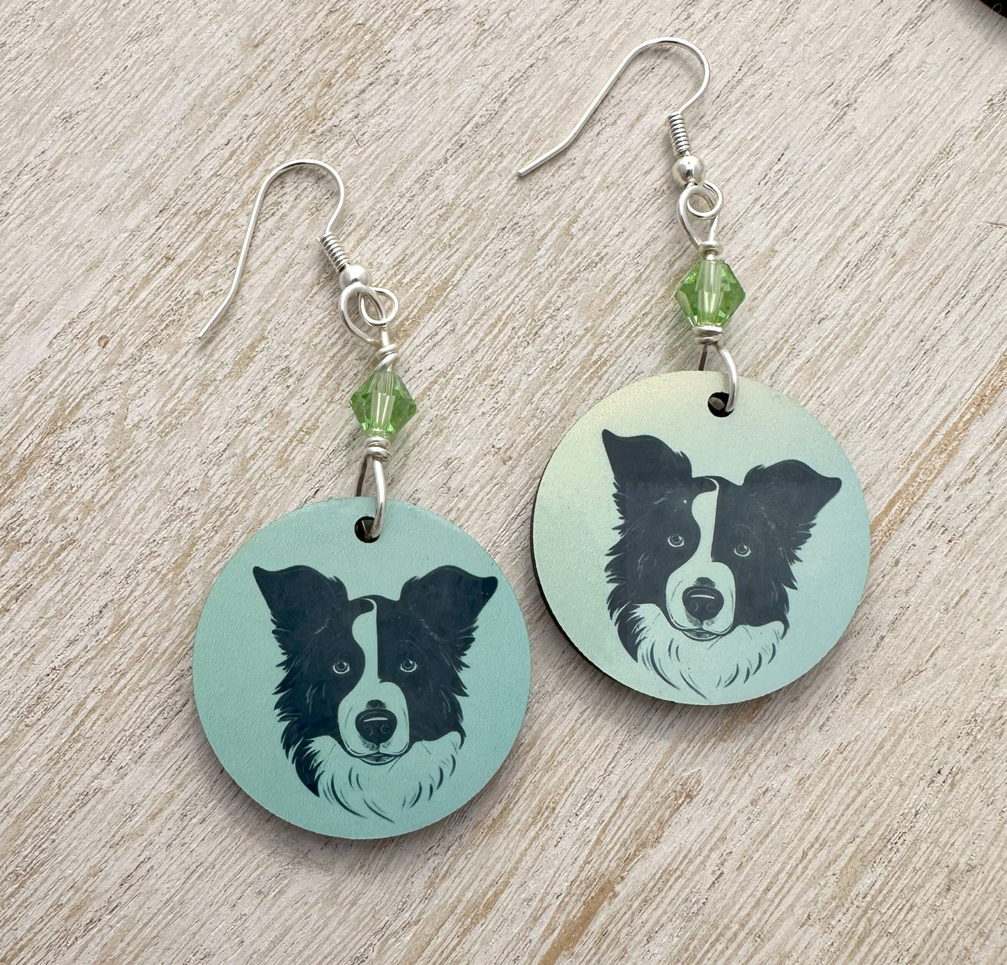 Border Collie Earrings, Silver Plated Ear Wires