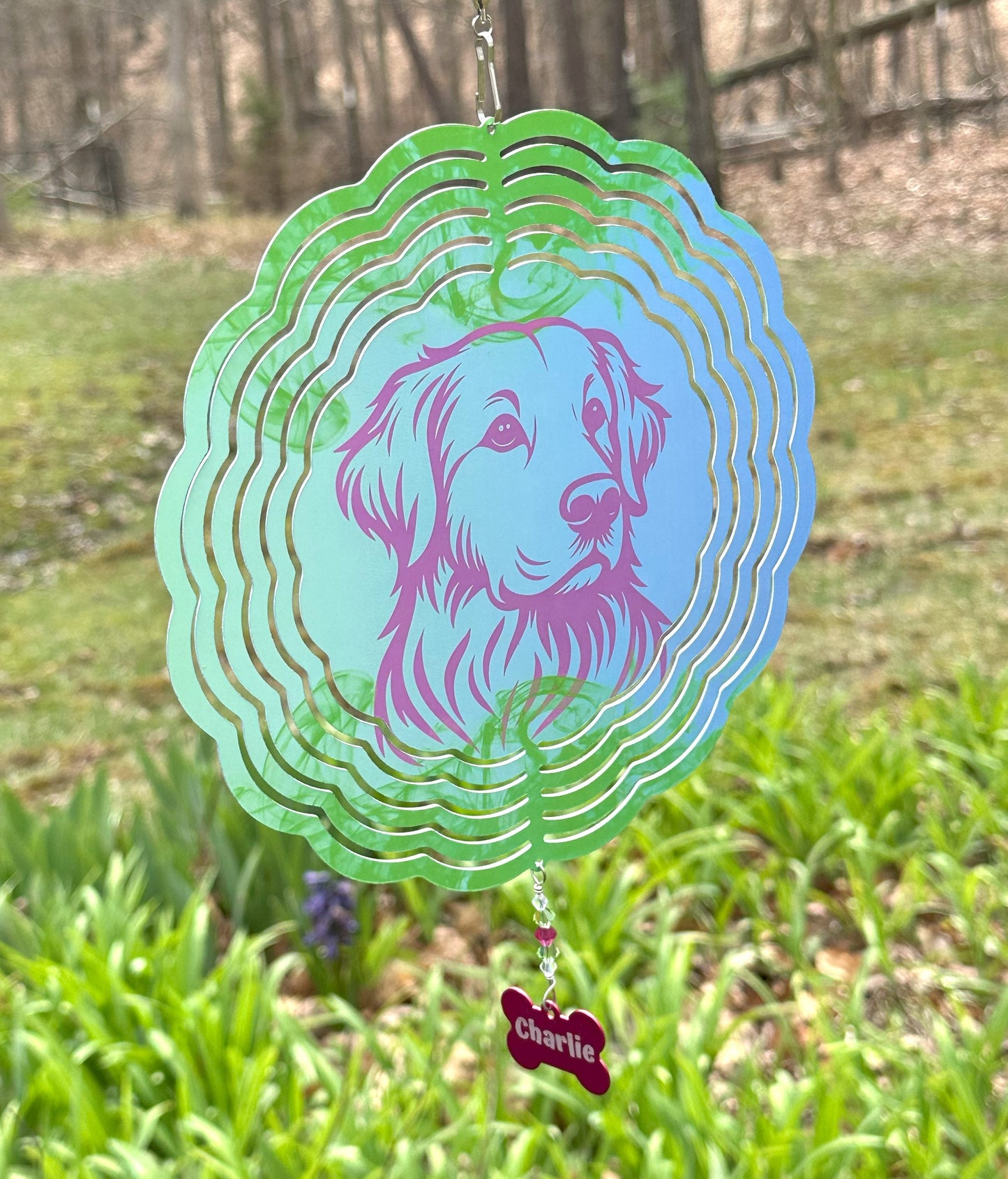 Personalized Dog Head Aluminum Wind Spinner, Golden Retriever, Belgian Sheepdog, Great Dane