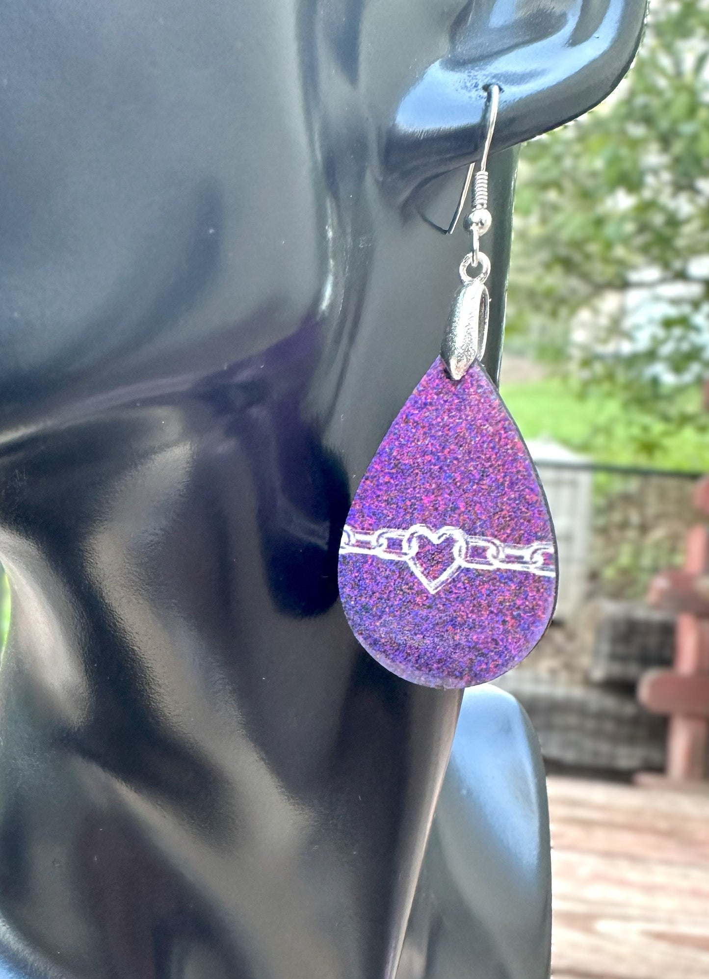 Heart Chain Earrings, Silver Plated Ear Wires