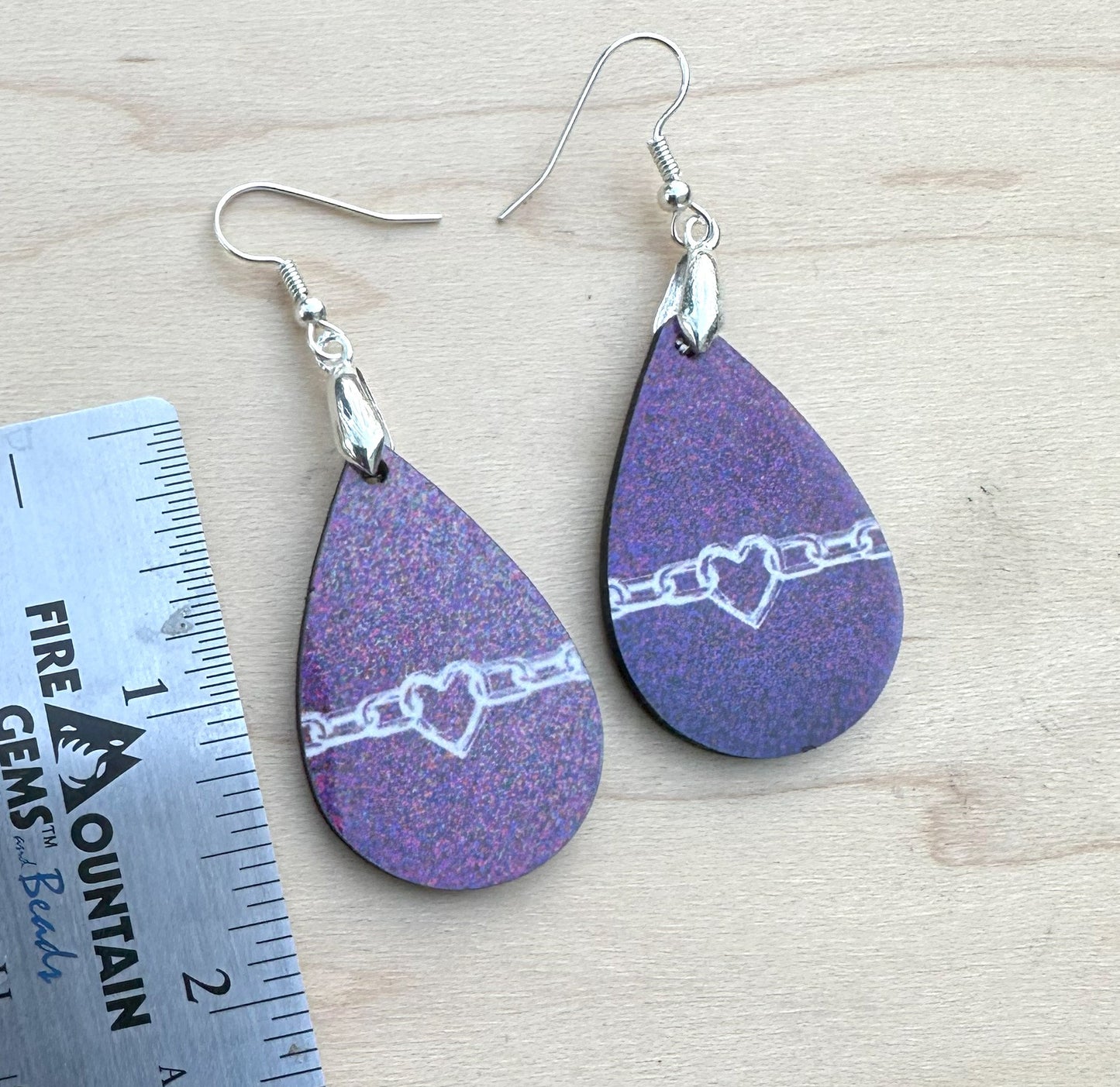 Heart Chain Earrings, Silver Plated Ear Wires