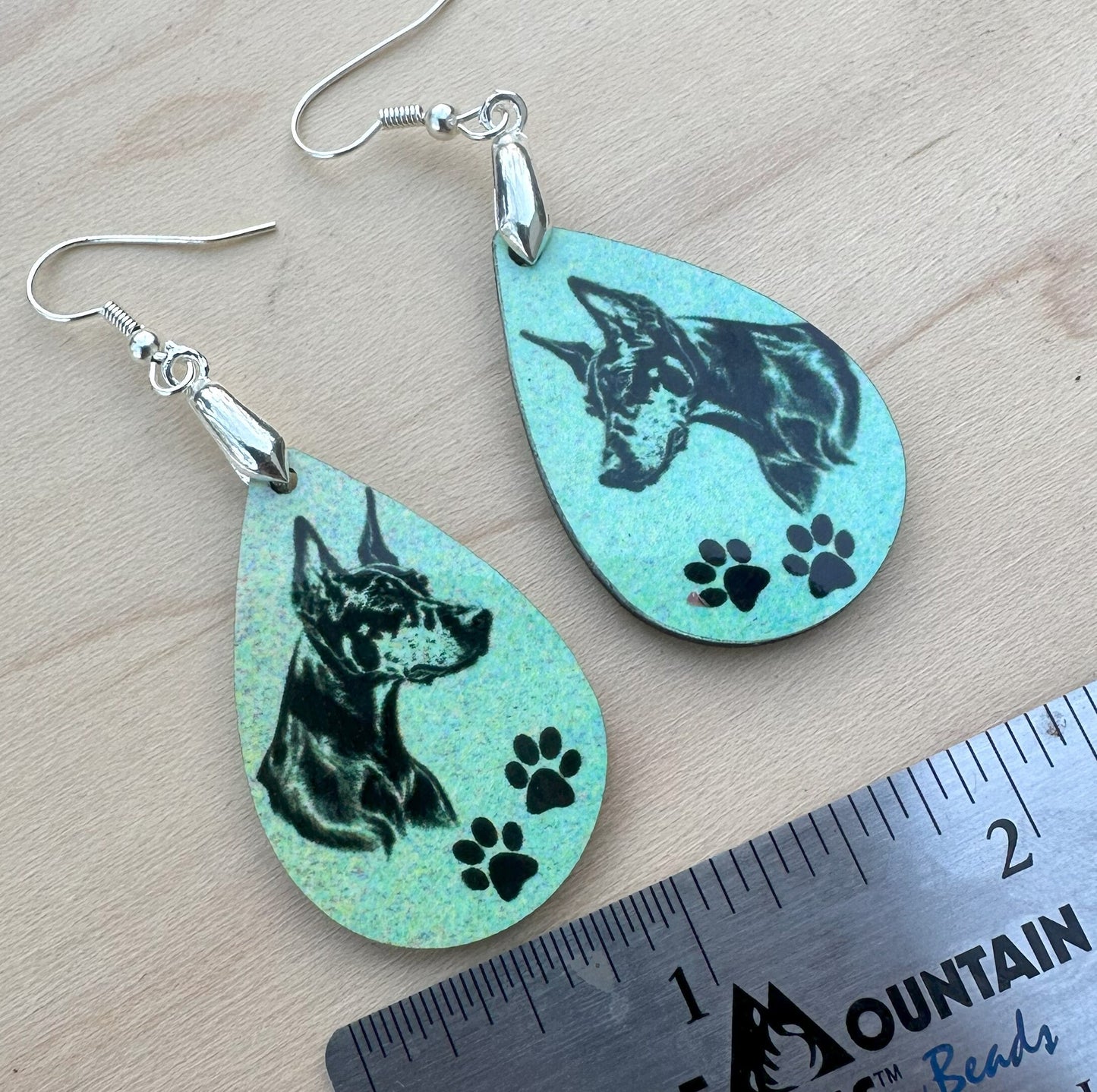 Doberman Pinscher Dog Breed Earrings, Silver Plated Ear Wires