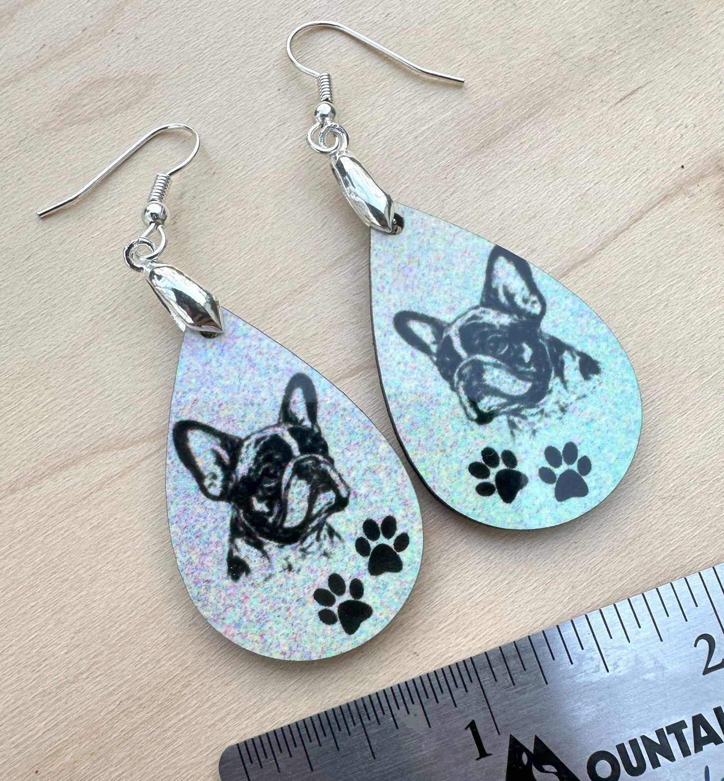 French Bulldog Dog Breed Earrings, Silver Plated Ear Wires