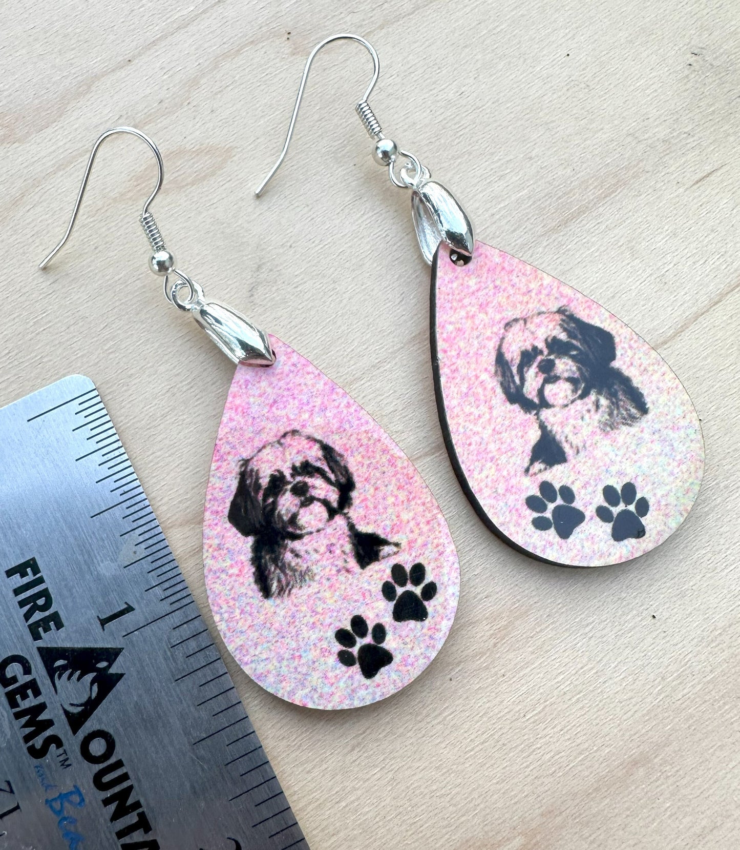 Shih Tzu Dog Breed Earrings, Silver Plated Ear Wires