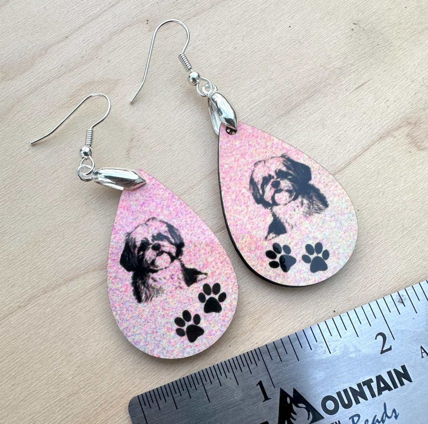 Shih Tzu Dog Breed Earrings, Silver Plated Ear Wires