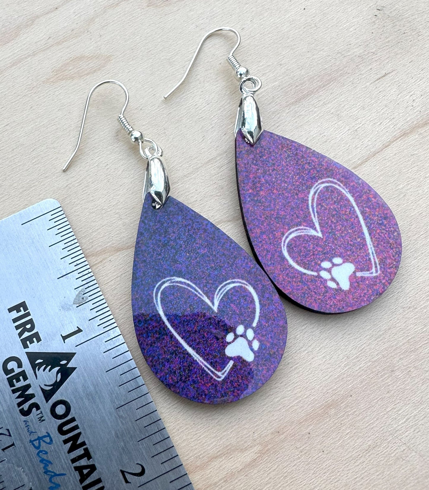 Heart Dog Earrings, Silver Plated Ear Wires