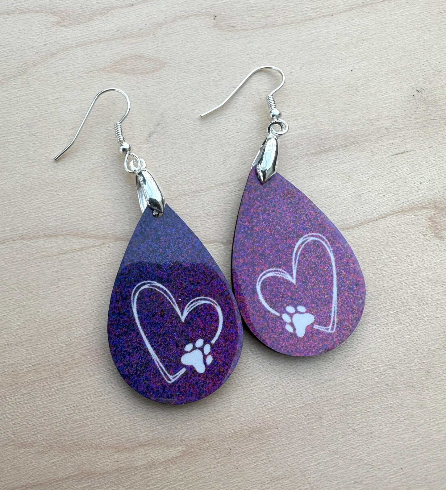 Heart Dog Earrings, Silver Plated Ear Wires