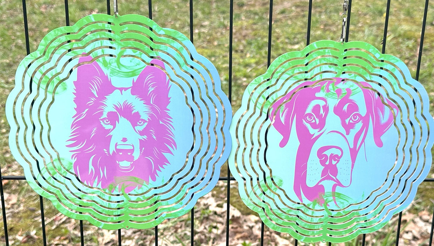 Personalized Dog Head Aluminum Wind Spinner, Golden Retriever, Belgian Sheepdog, Great Dane