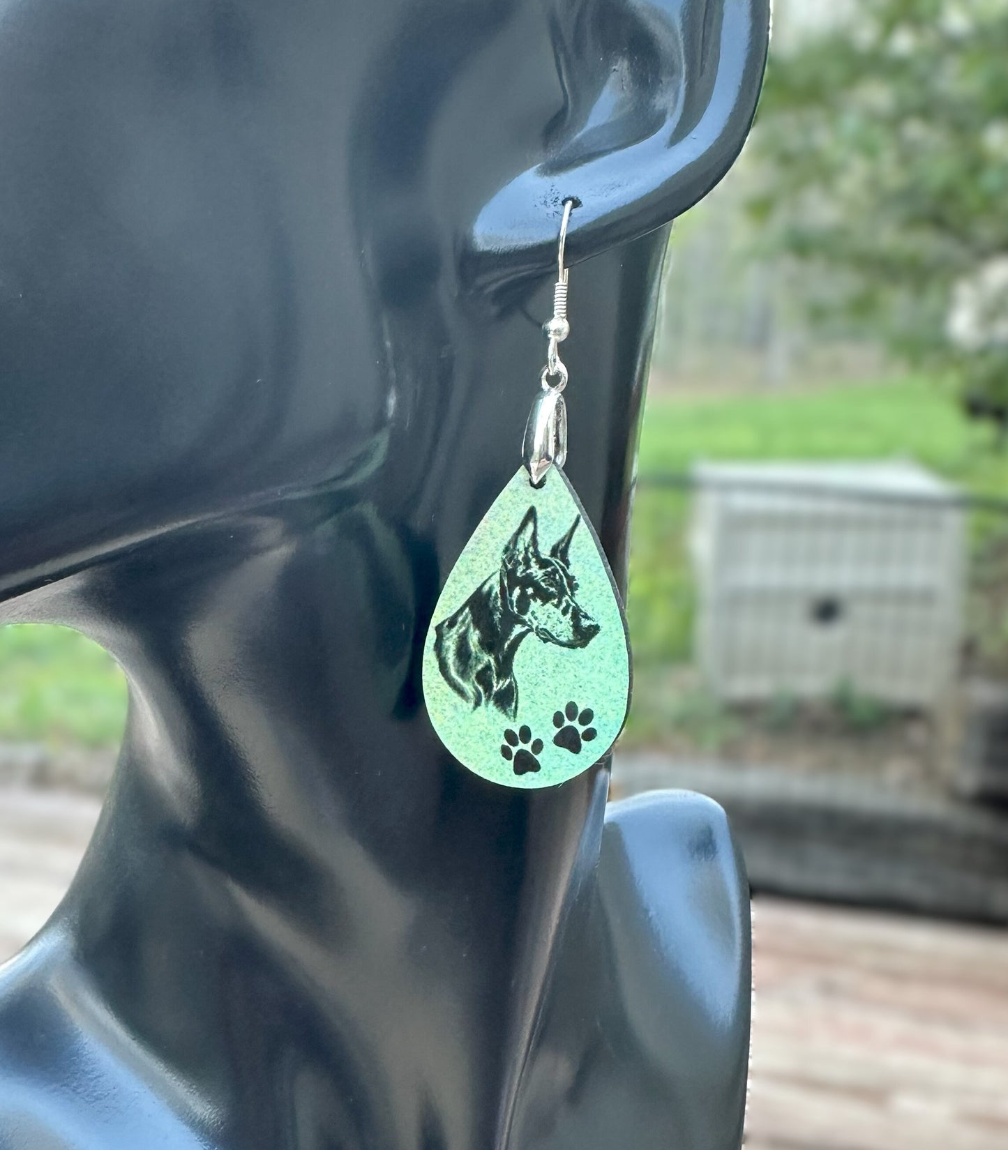 Doberman Pinscher Dog Breed Earrings, Silver Plated Ear Wires