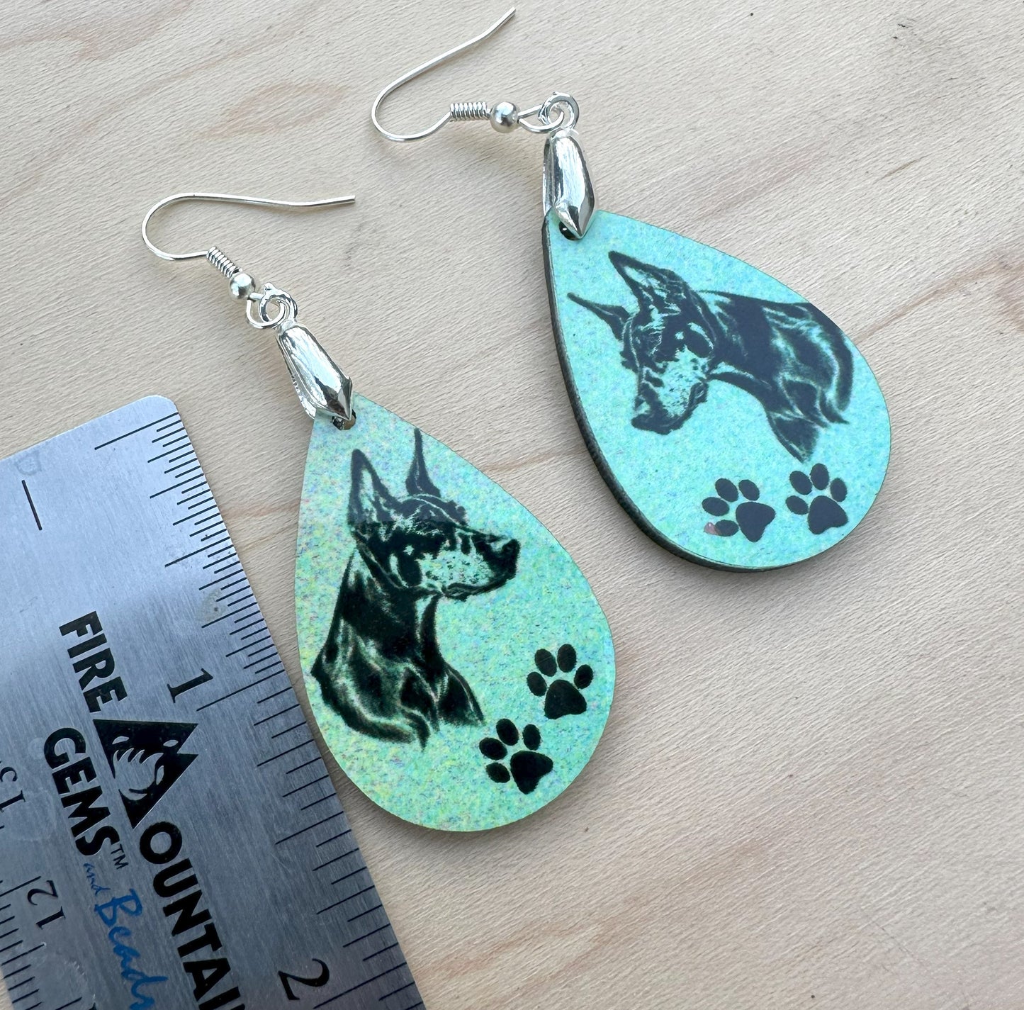 Doberman Pinscher Dog Breed Earrings, Silver Plated Ear Wires