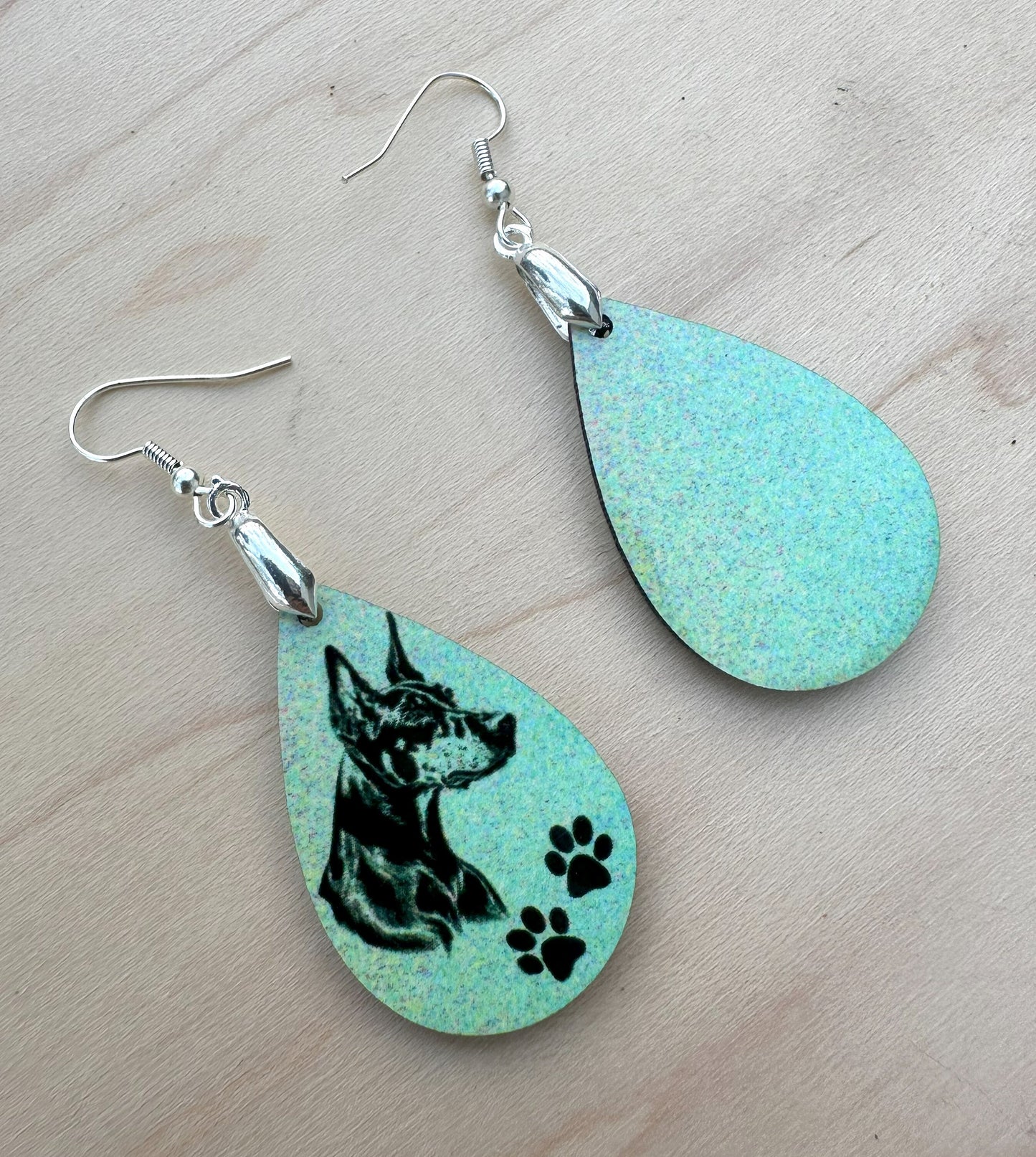 Doberman Pinscher Dog Breed Earrings, Silver Plated Ear Wires