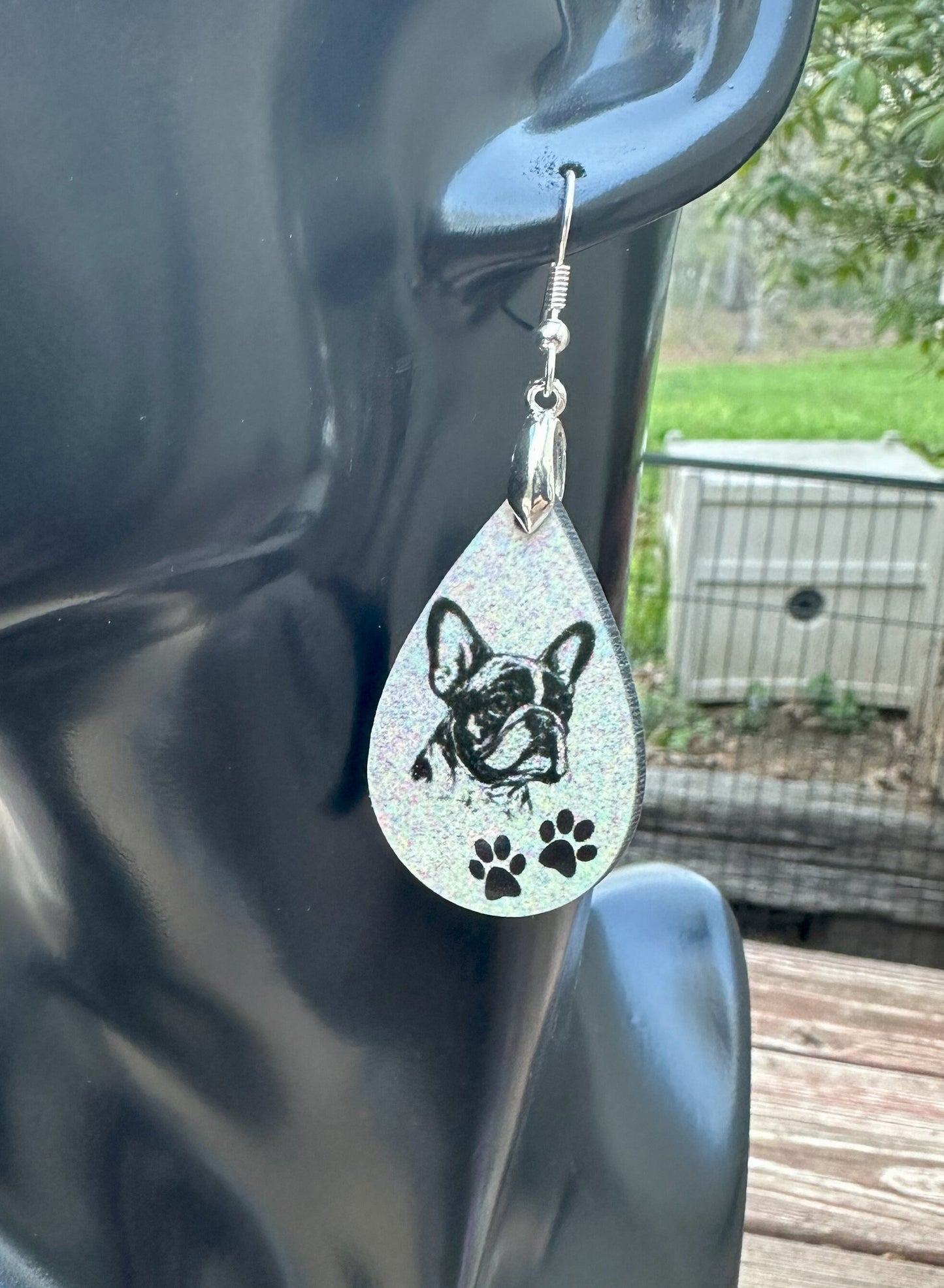 French Bulldog Dog Breed Earrings, Silver Plated Ear Wires