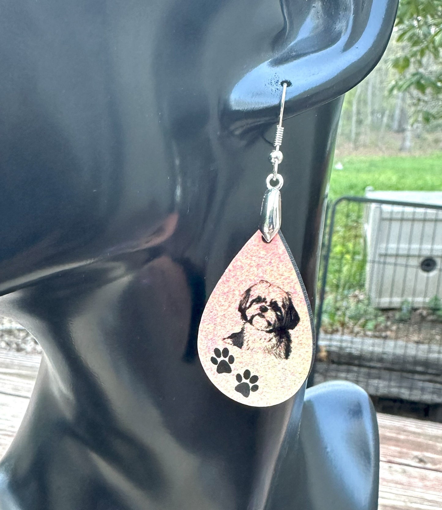 Shih Tzu Dog Breed Earrings, Silver Plated Ear Wires