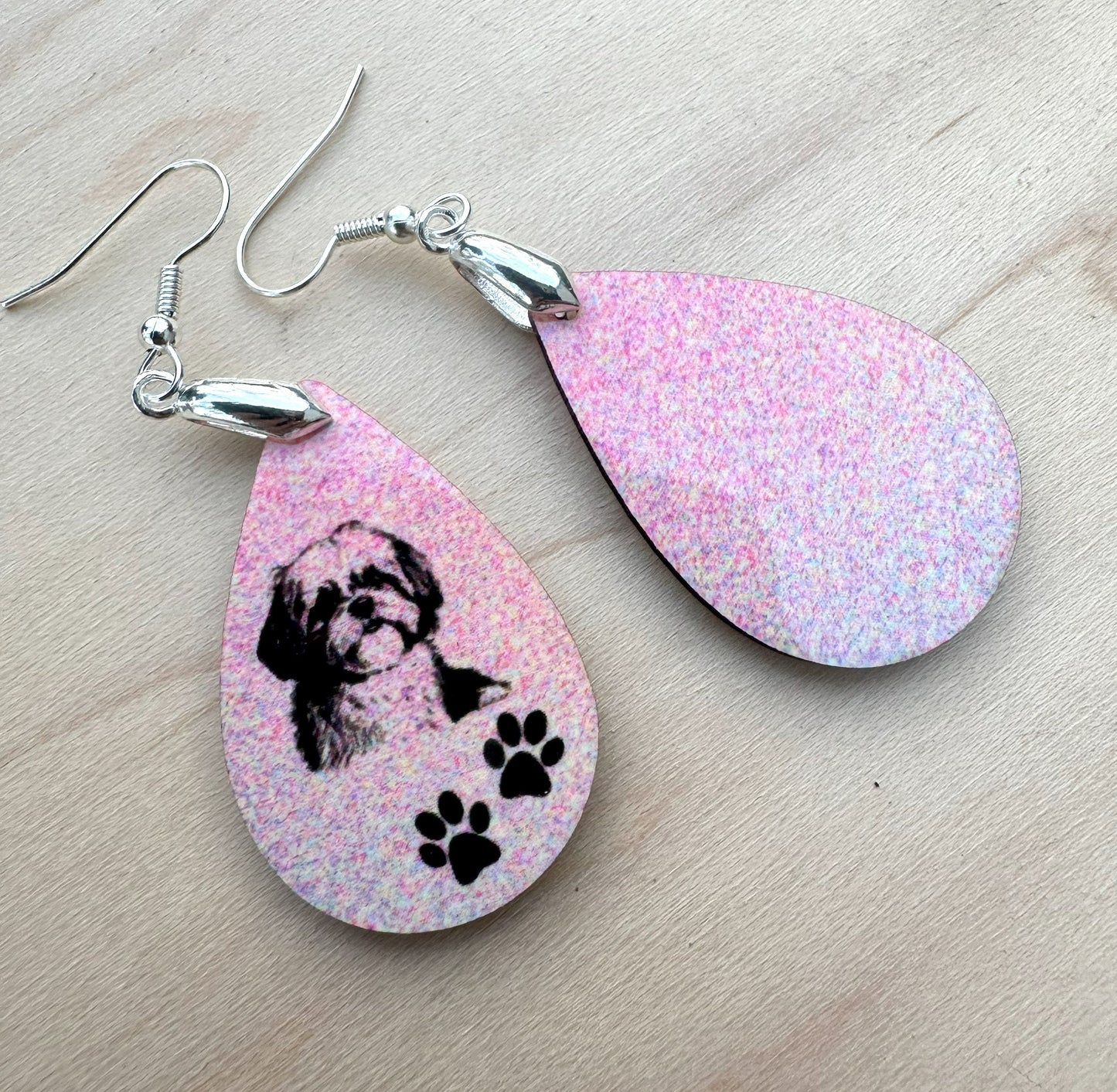 Shih Tzu Dog Breed Earrings, Silver Plated Ear Wires