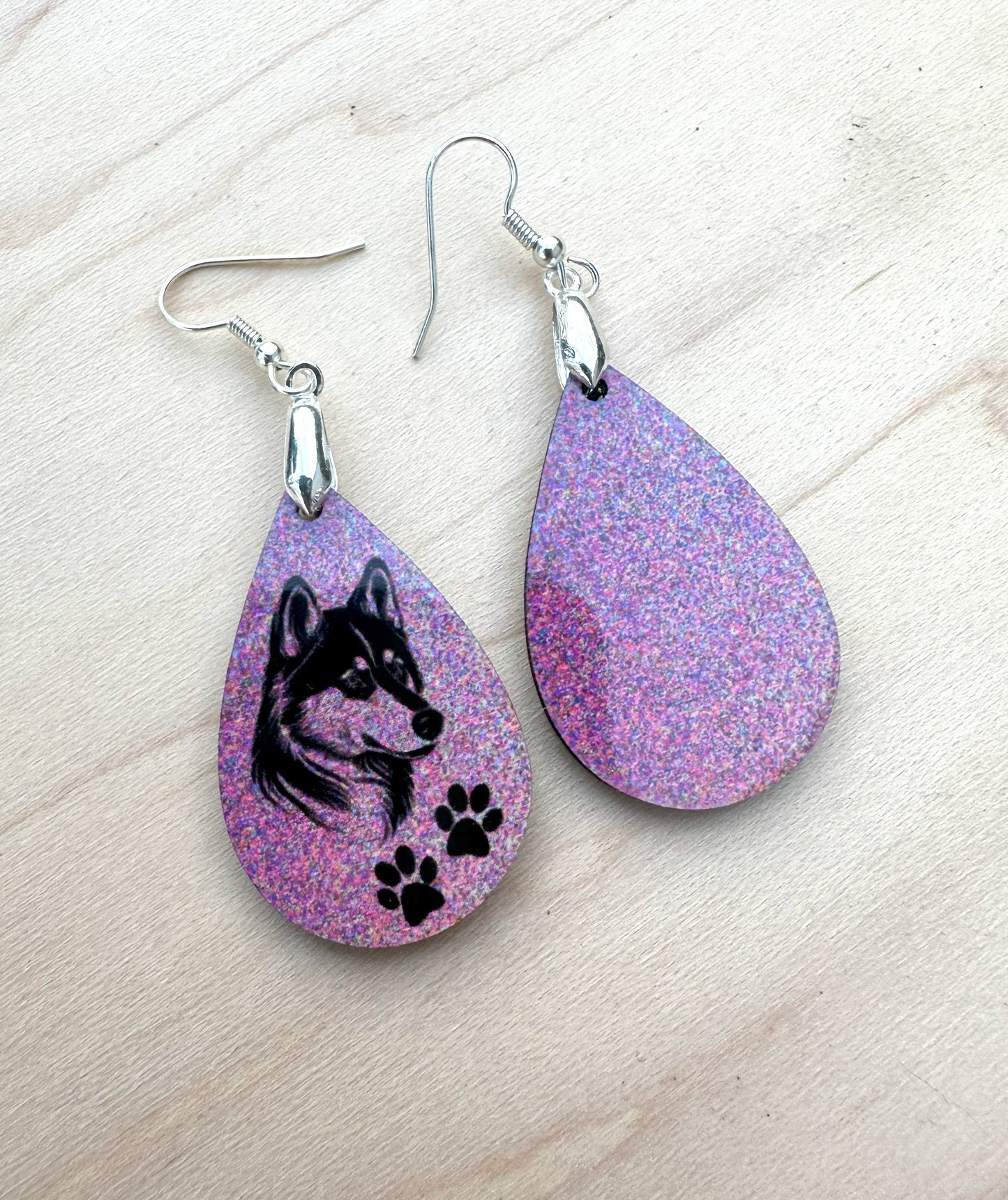 Siberian Husky Dog Breed Earrings, Silver Plated Ear Wires