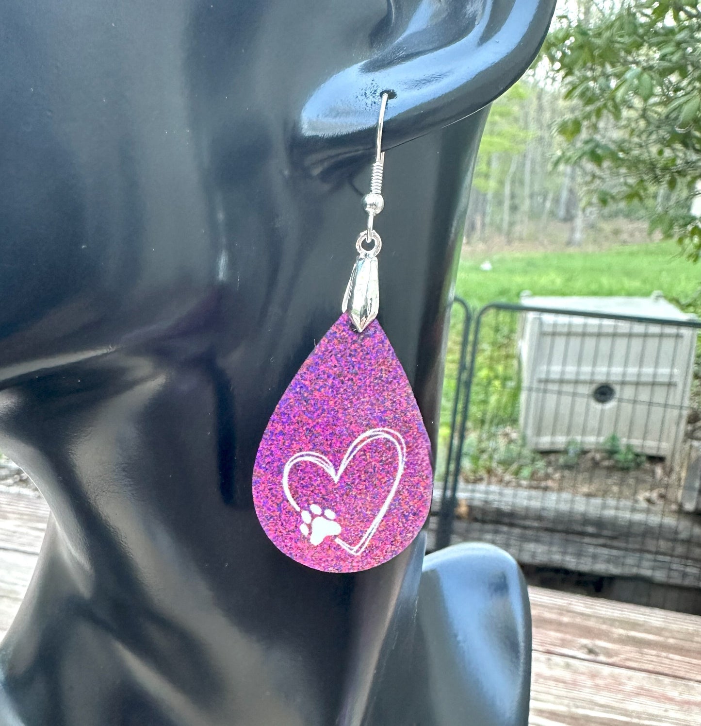 Heart Dog Earrings, Silver Plated Ear Wires