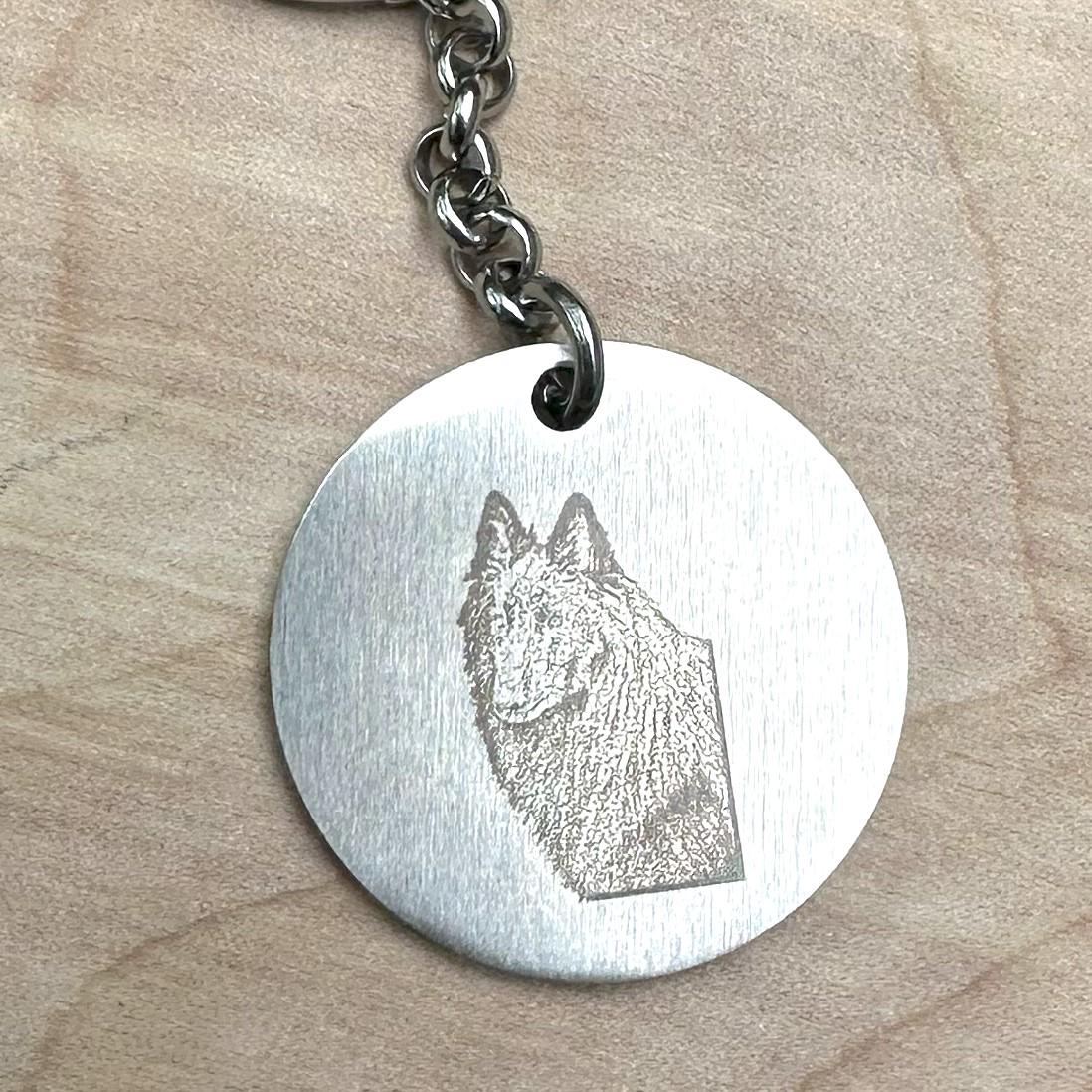 Custom Pet Portrait Stainless Steel Keychain with Text