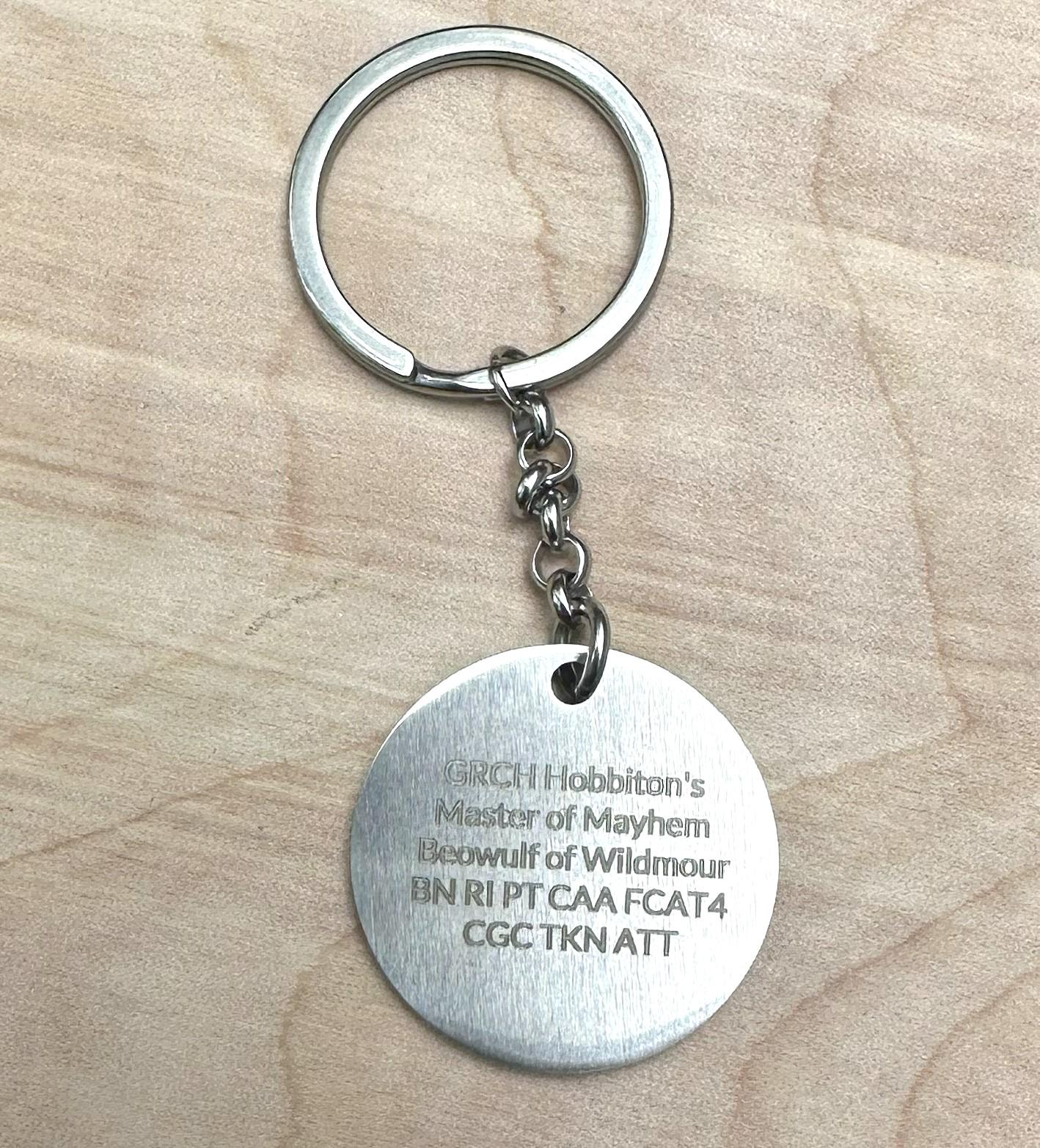 Custom Pet Portrait Stainless Steel Keychain with Text