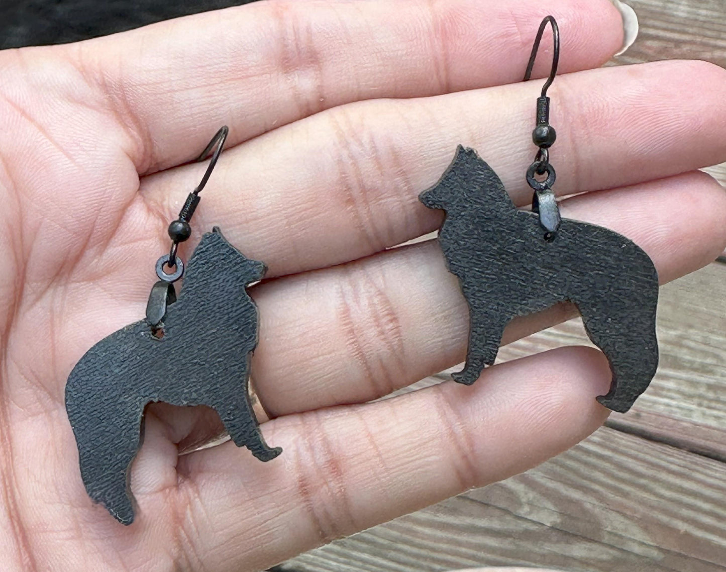 Belgian Sheepdog Wood Earrings, Hand Painted with Stainless Steel Ear Wires