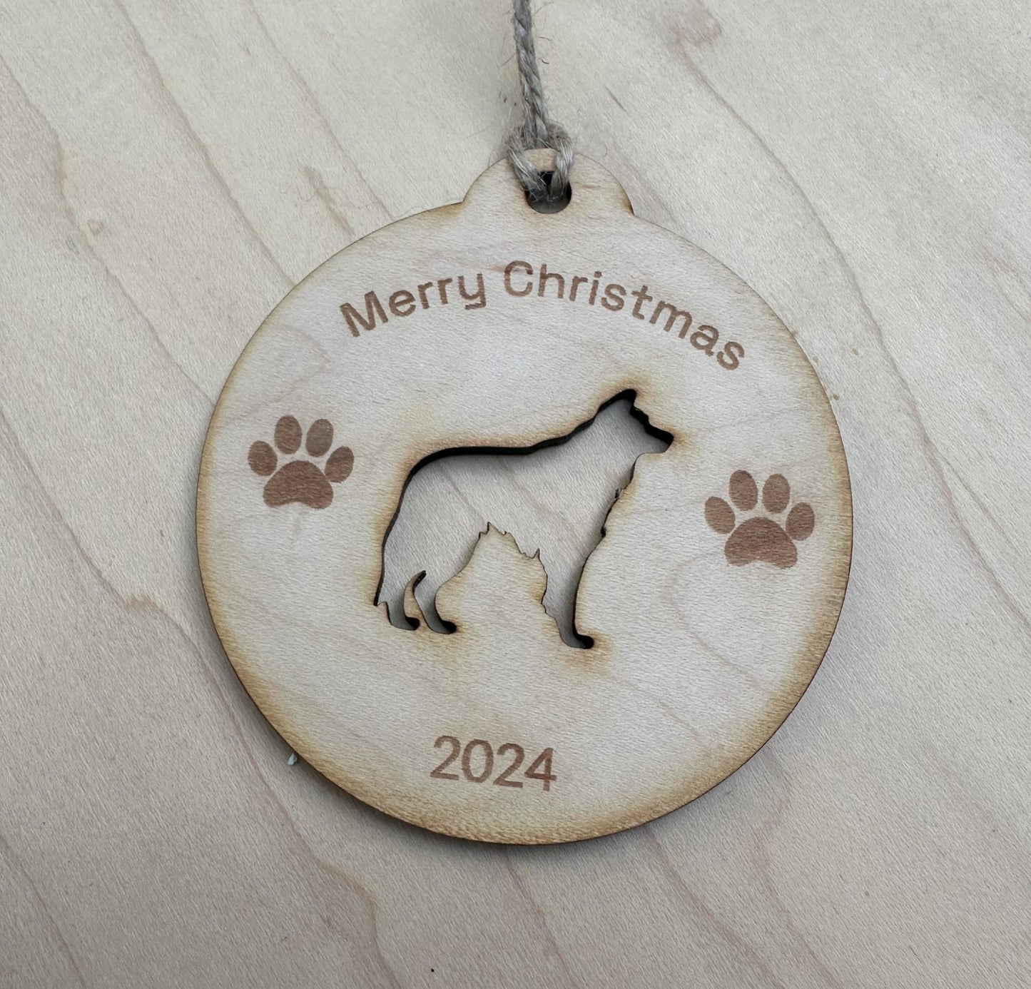 Personalized 2024 Dog Christmas Ornament, Maple Wood Laser Cut and Engraved