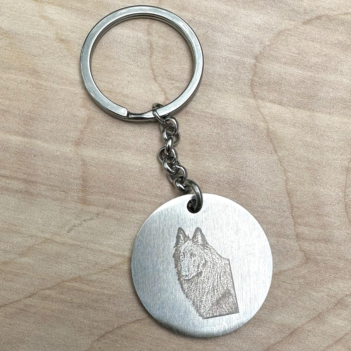 Custom Pet Portrait Stainless Steel Keychain with Text