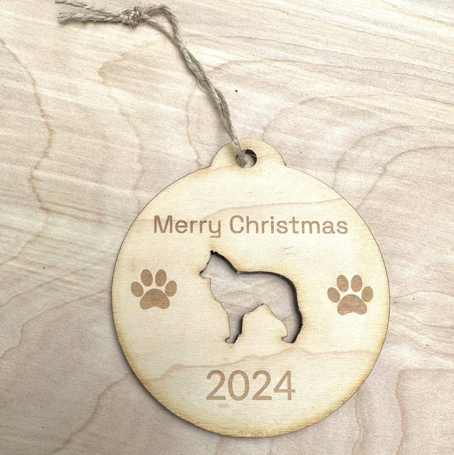 Belgian Sheepdog Christmas Ornament, Maple Wood Laser Cut and Engraved