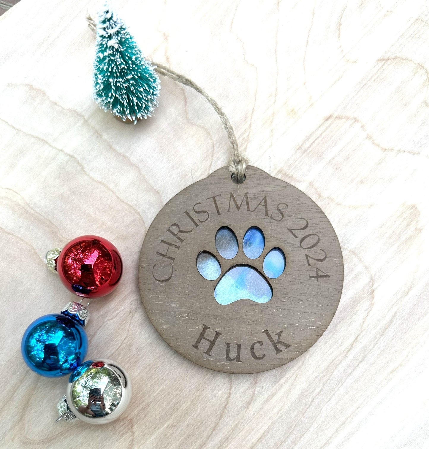 Personalized Paw Print Ornament, Resin and Wood