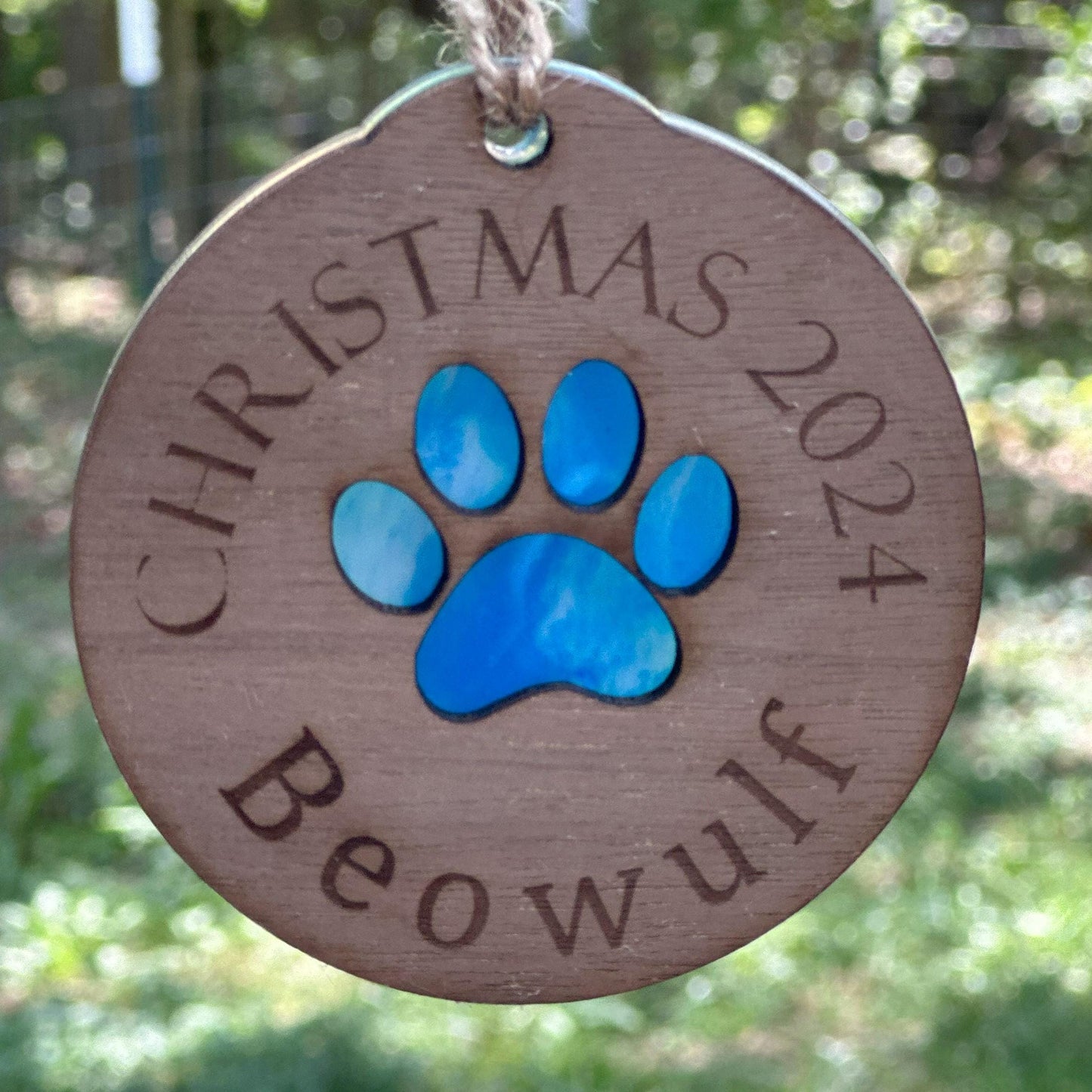 Personalized Paw Print Ornament, Resin and Wood