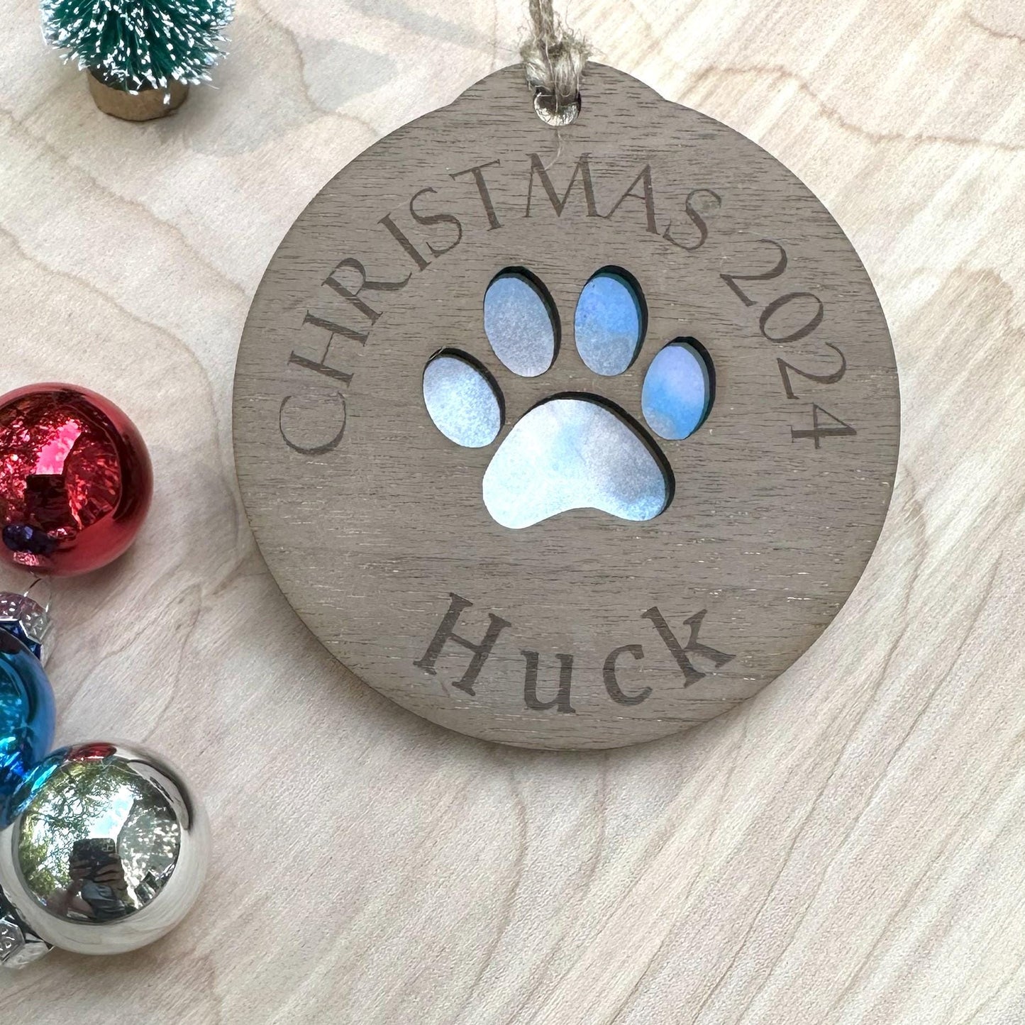 Personalized Paw Print Ornament, Resin and Wood