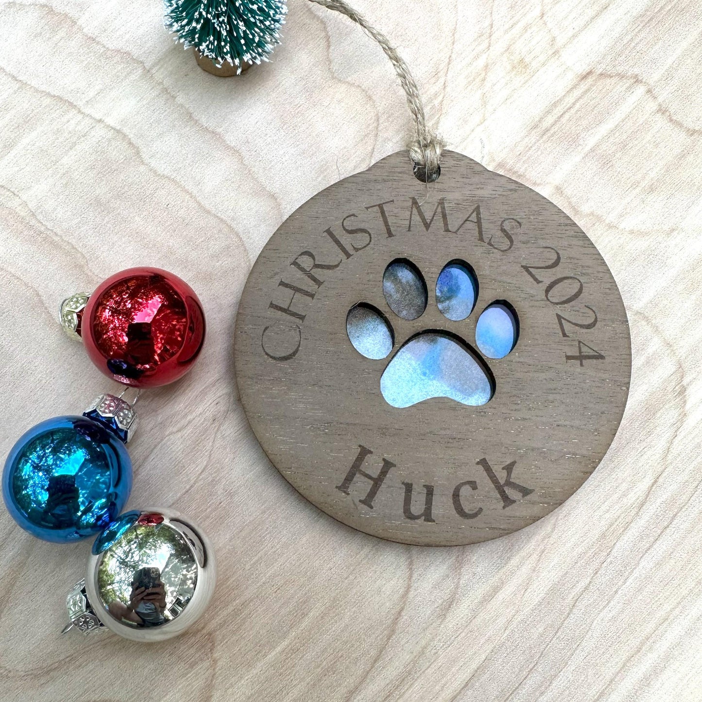 Personalized Paw Print Ornament, Resin and Wood