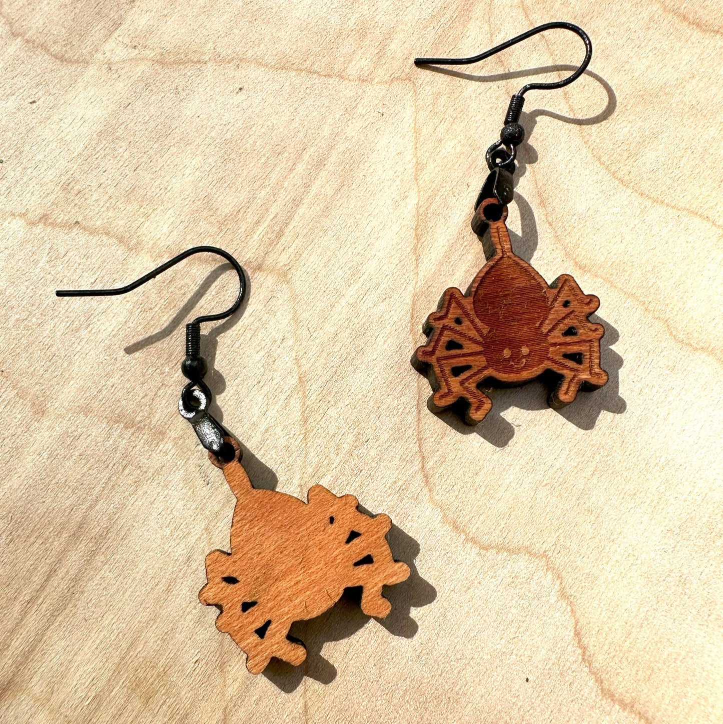 Happy Halloween Spider Earrings, Black Stainless Steel Ear Wires