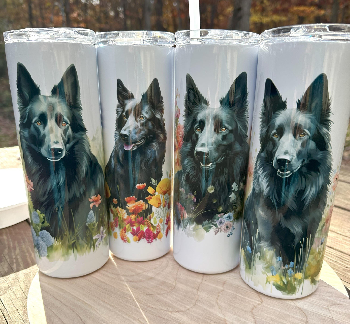 Belgian Sheepdog Fall Flowers Metal Tumbler, Choose Your Design, 20oz with No Spill Lid
