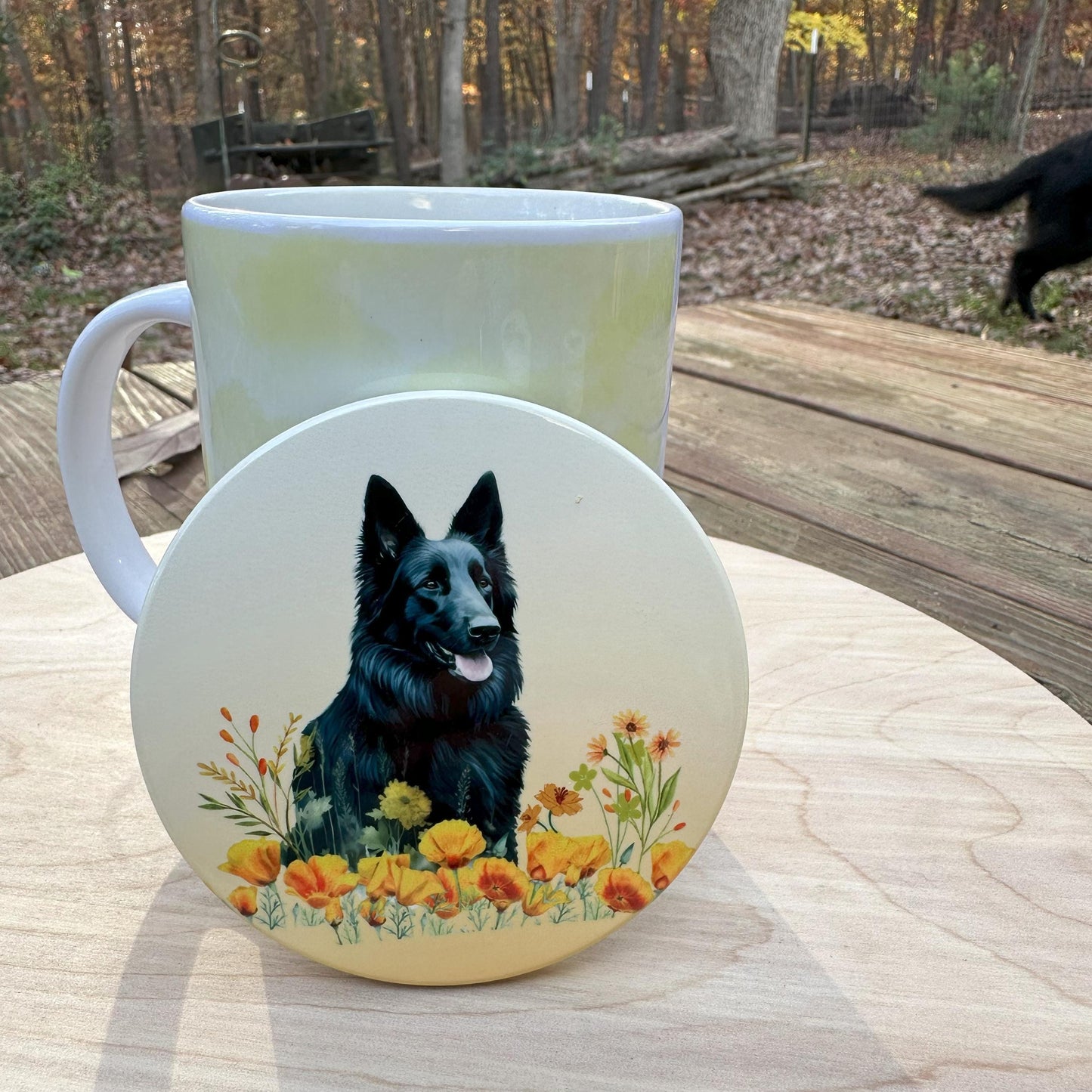 Set of Two Belgian Sheepdog Ceramic Coasters, Groenendael Decor