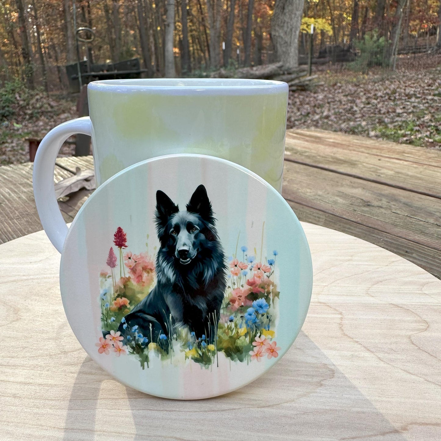Set of Two Belgian Sheepdog Ceramic Coasters, Groenendael Decor
