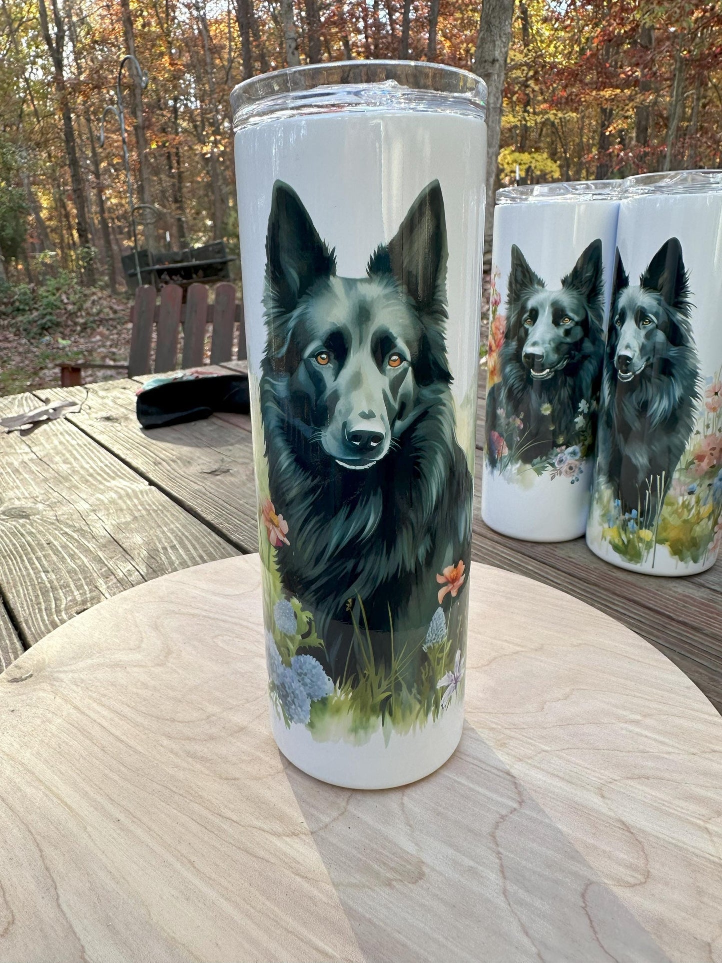 Belgian Sheepdog Fall Flowers Metal Tumbler, Choose Your Design, 20oz with No Spill Lid