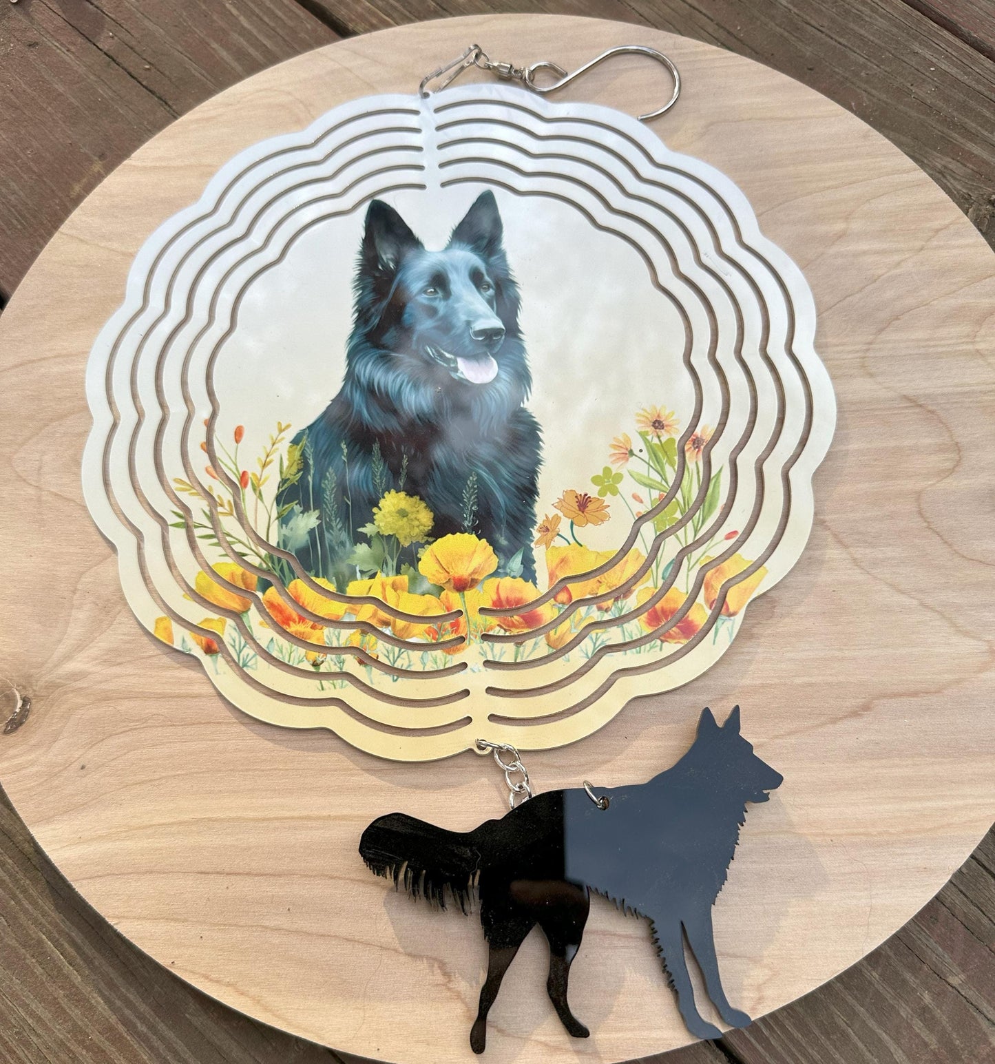Belgian Sheepdog 8" Metal Wind Spinner with Acrylic Belgian, Choose Design
