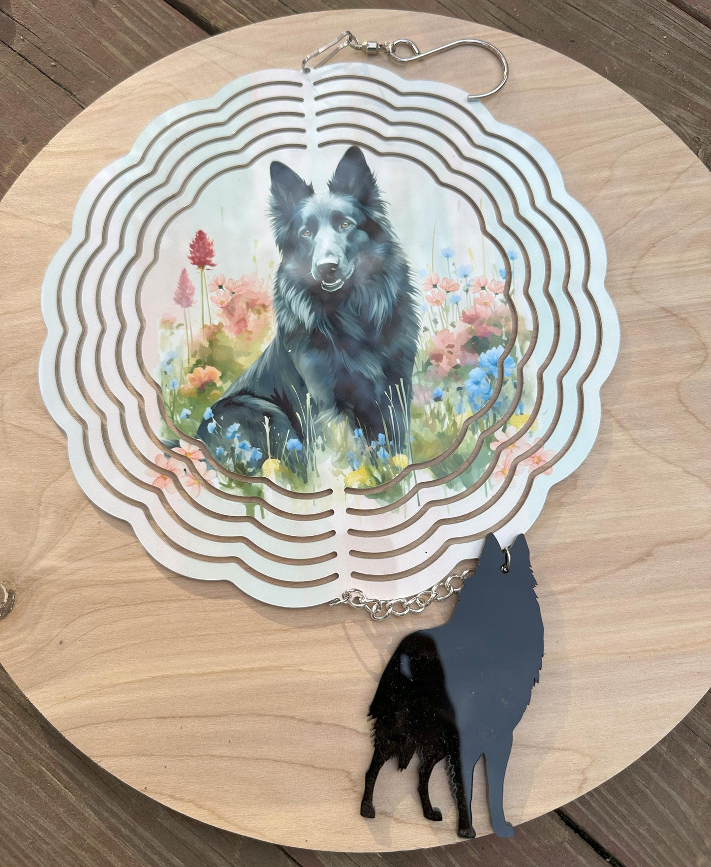Belgian Sheepdog 8" Metal Wind Spinner with Acrylic Belgian, Choose Design